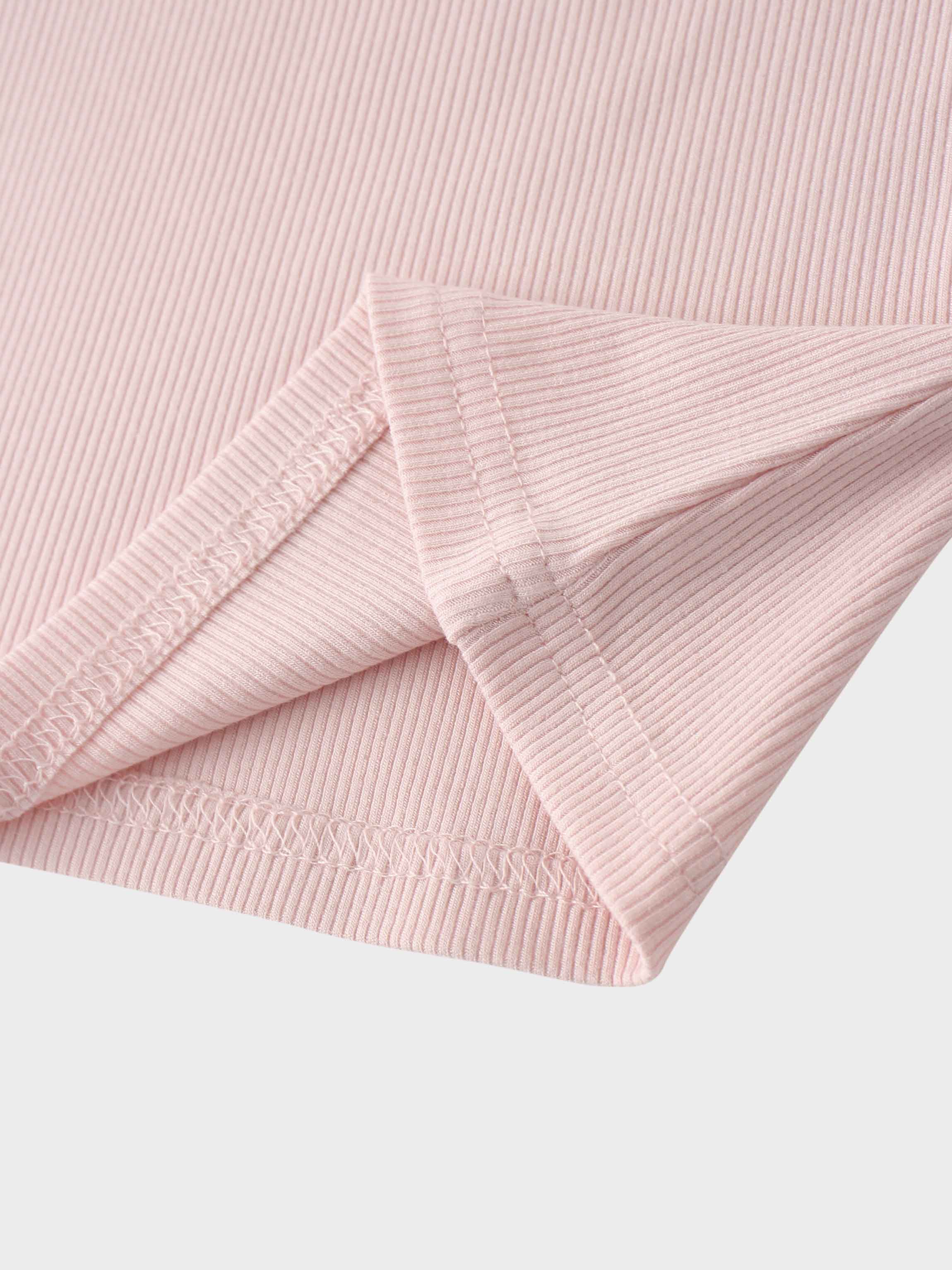 RIBBED HIGH V TEE LS-BABY PINK
