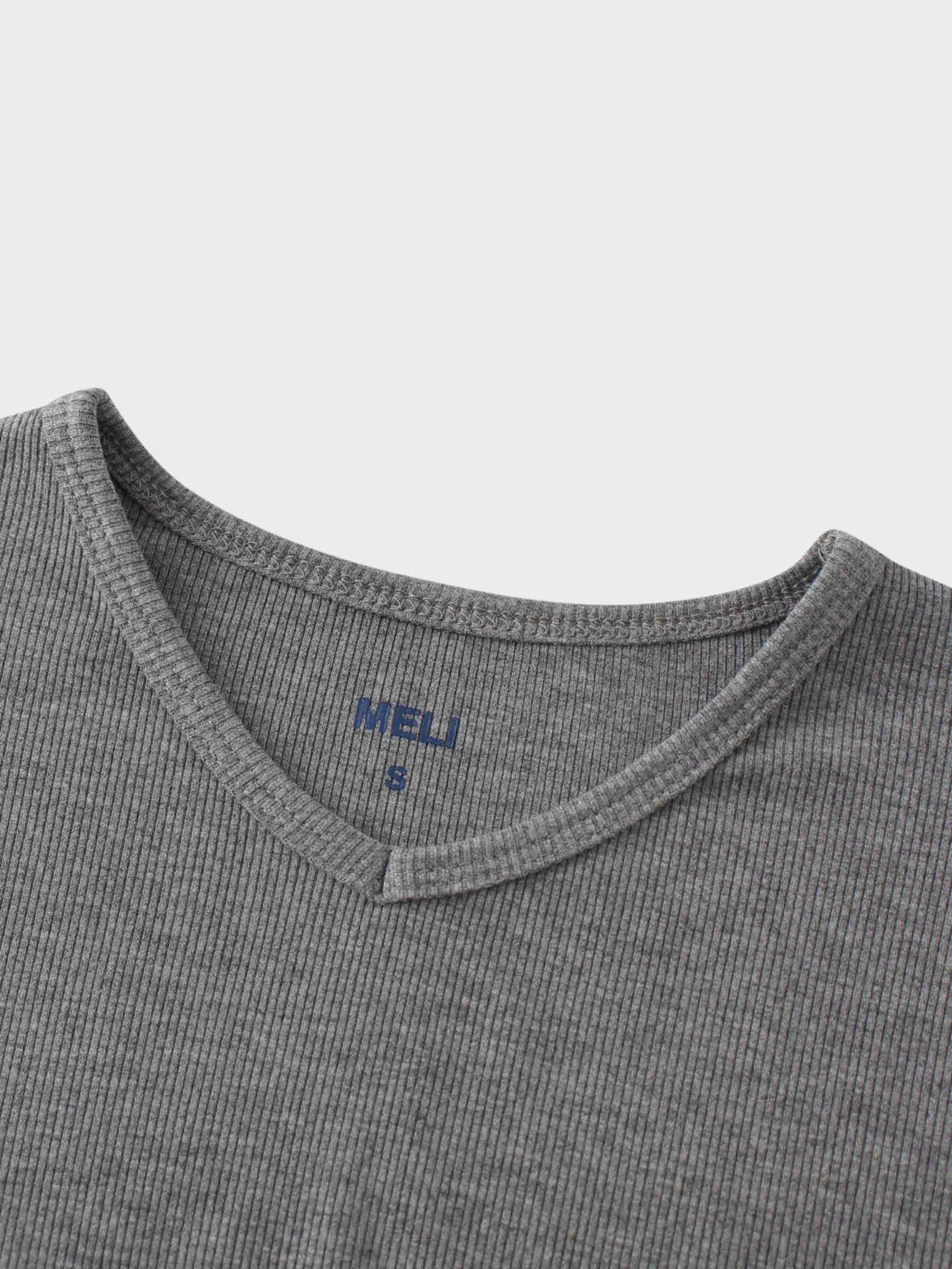 RIBBED HIGH V LS-GREY