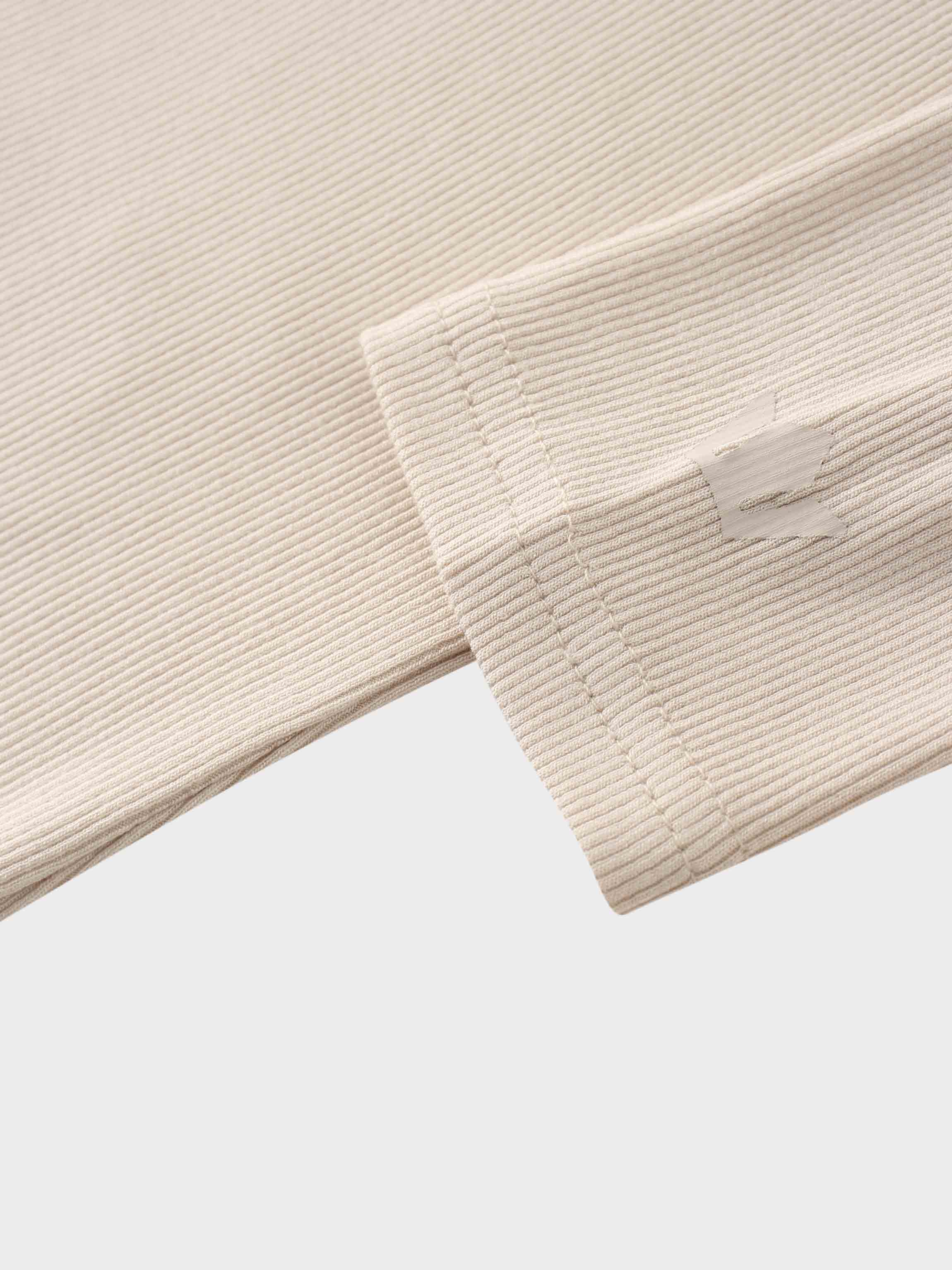 RIBBED HIGH V TEE LS-BEIGE