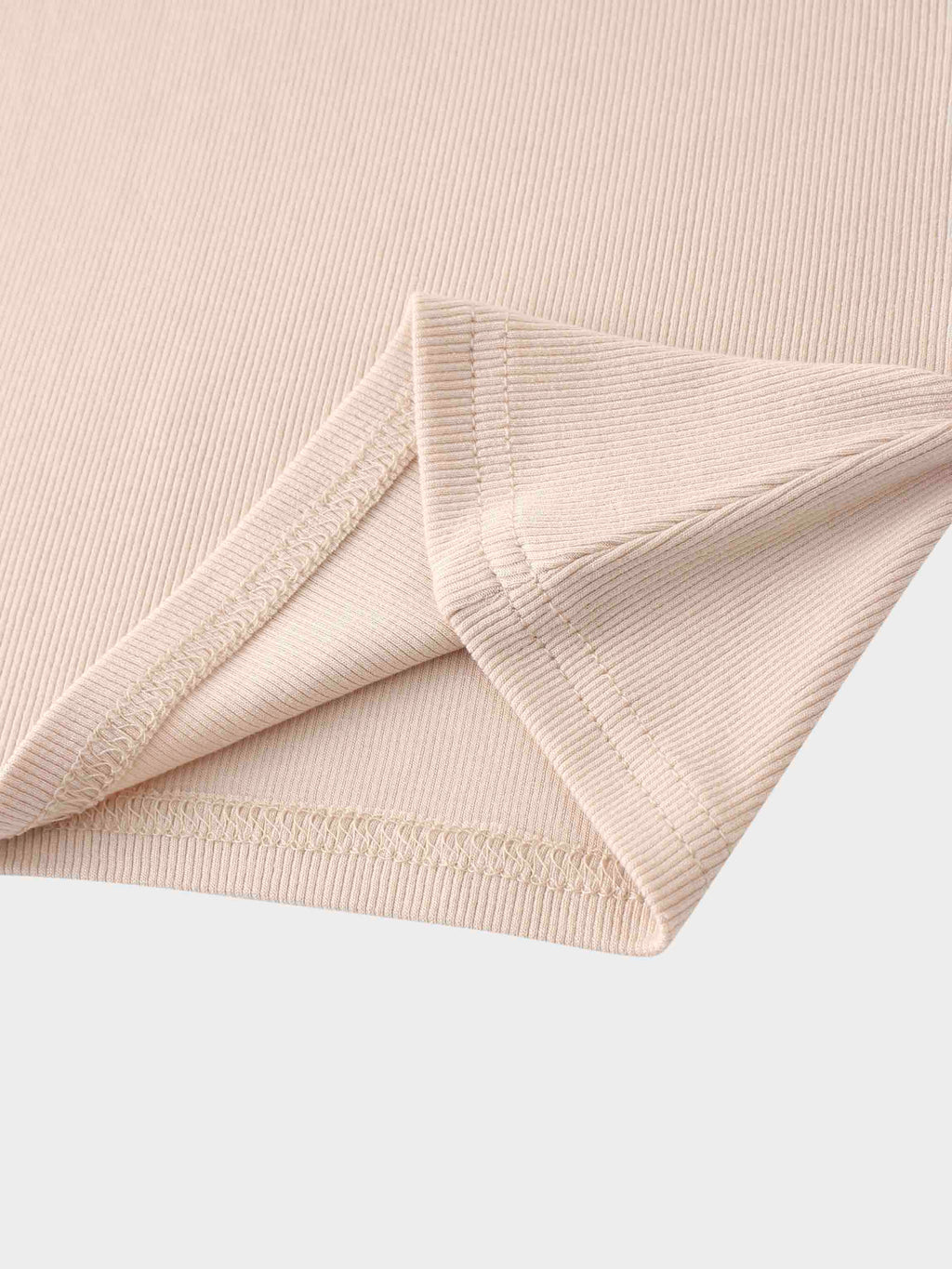 RIBBED HIGH V TEE LS-BEIGE