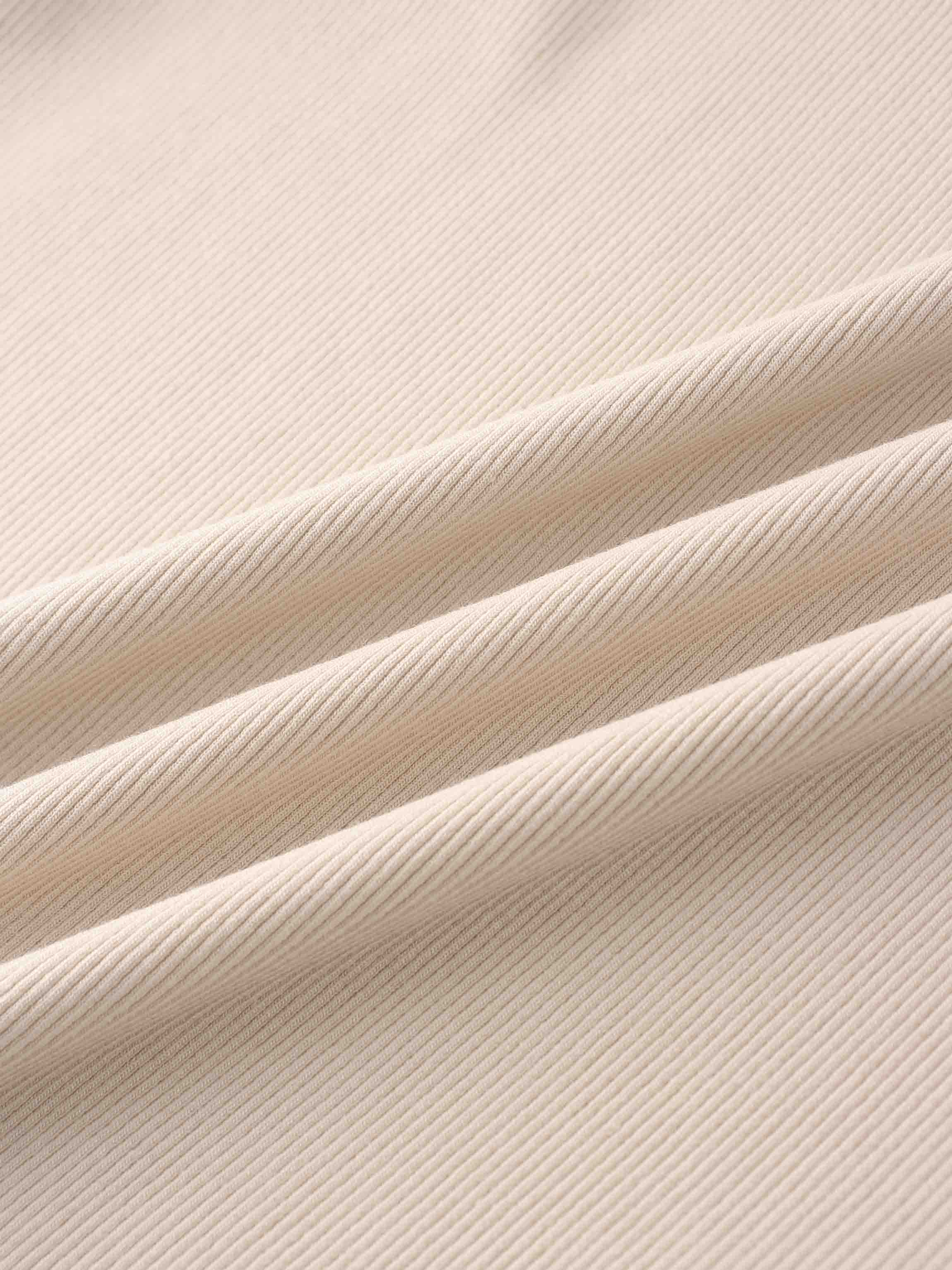 RIBBED HIGH V TEE LS-BEIGE