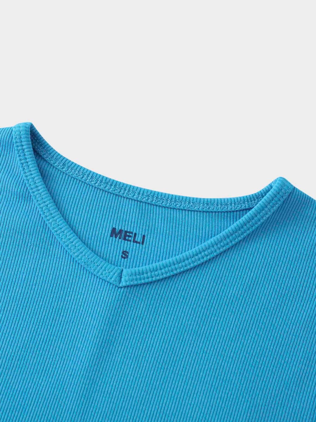 RIBBED HIGH V TEE LS-SKY BLUE