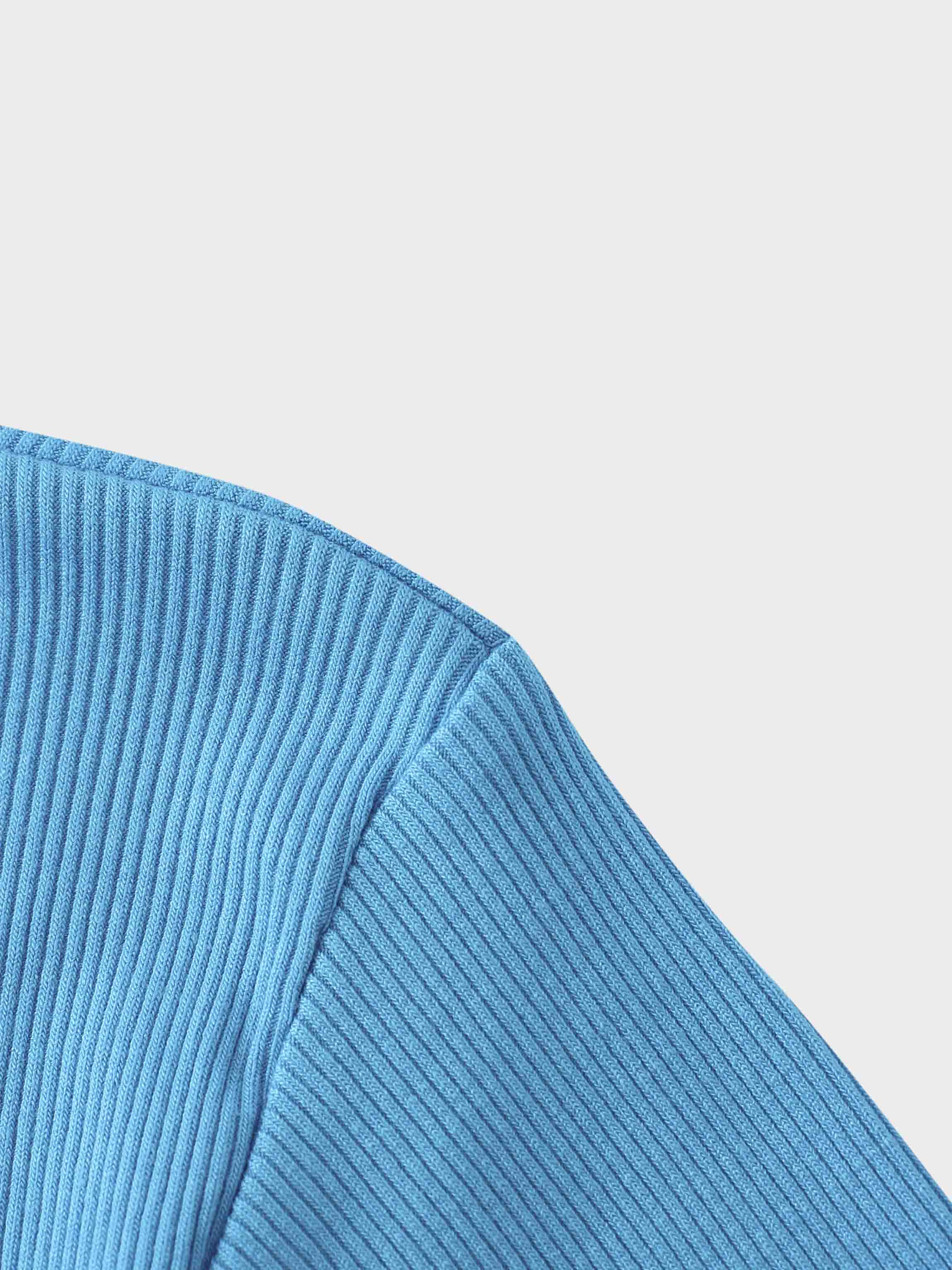 RIBBED HIGH V TEE LS-SKY BLUE