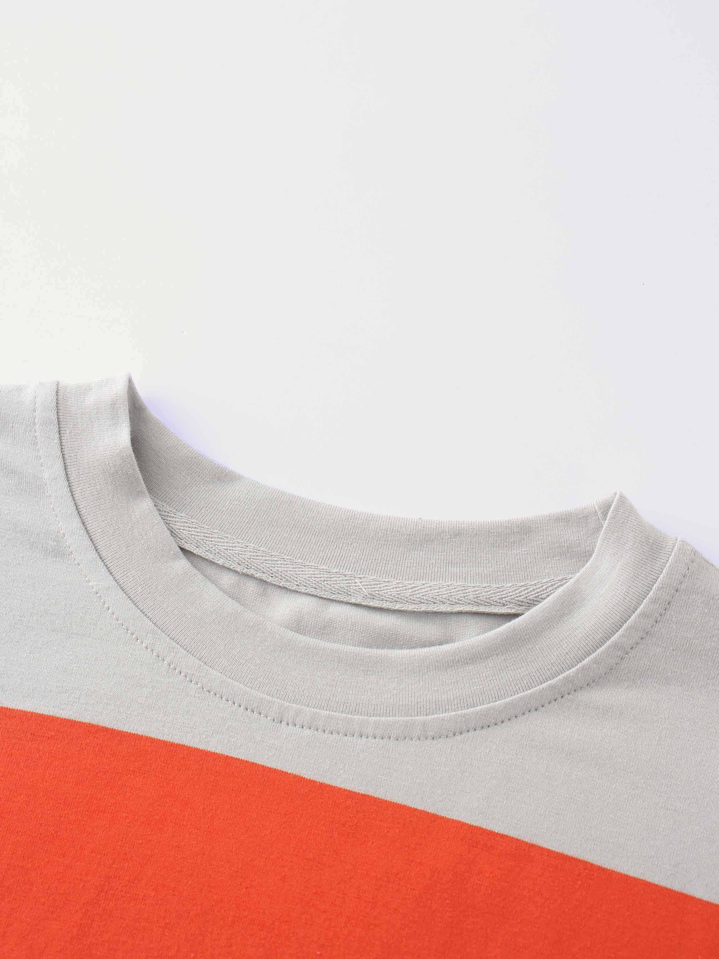 Oversized Rounded Hem T-Shirt-Grey/Orange