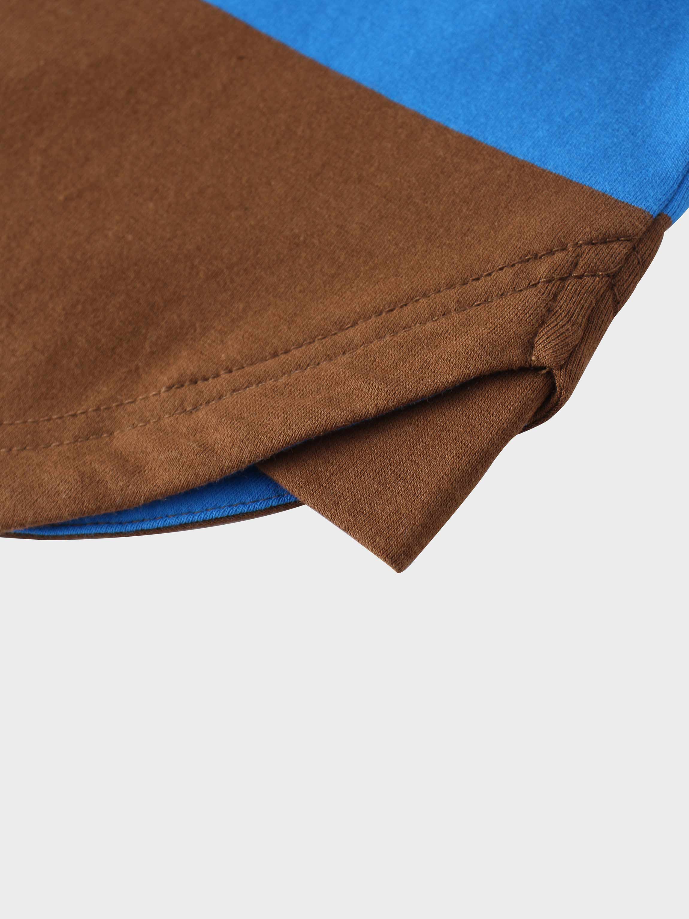 Oversized Rounded Hem T-Shirt-Brown/Cobalt