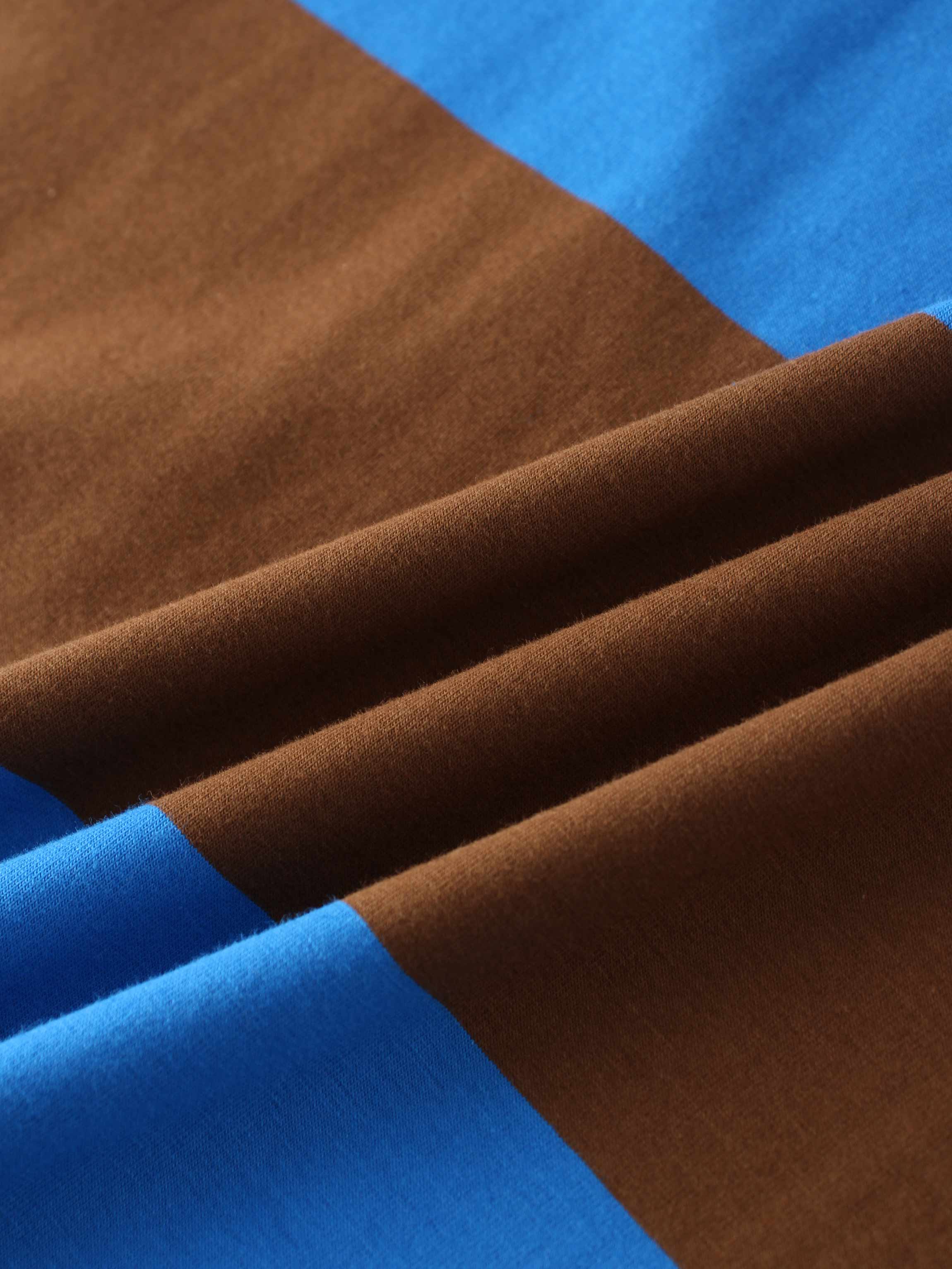 Oversized Rounded Hem T-Shirt-Brown/Cobalt