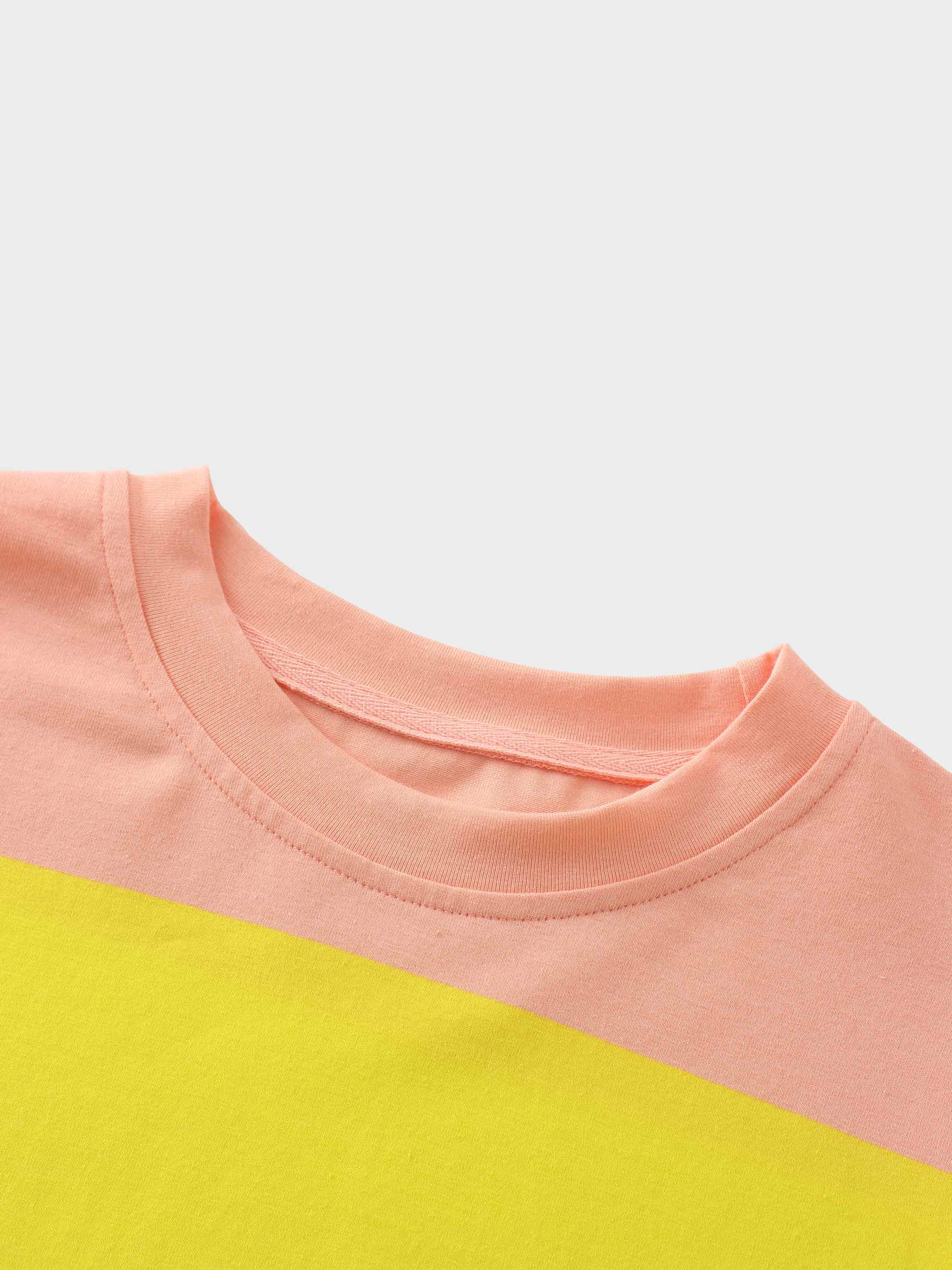 Oversized Rounded Hem T-Shirt-Peach/Yellow