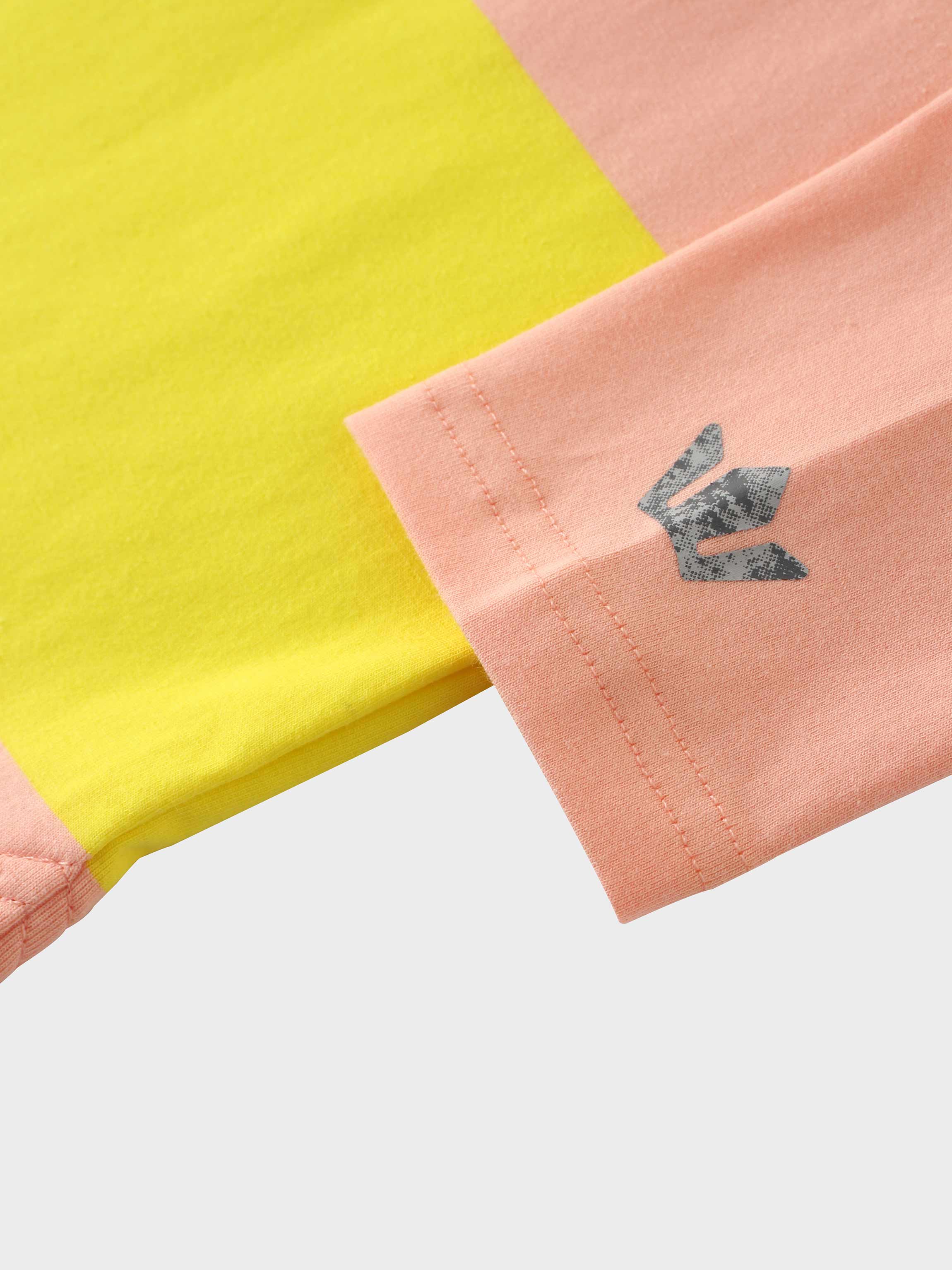 Oversized Rounded Hem T-Shirt-Peach/Yellow