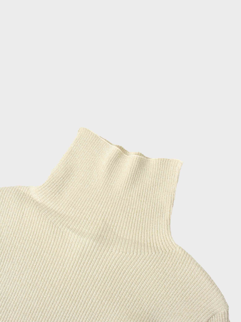Lurex Ribbed Knit Turtleneck-Ivory