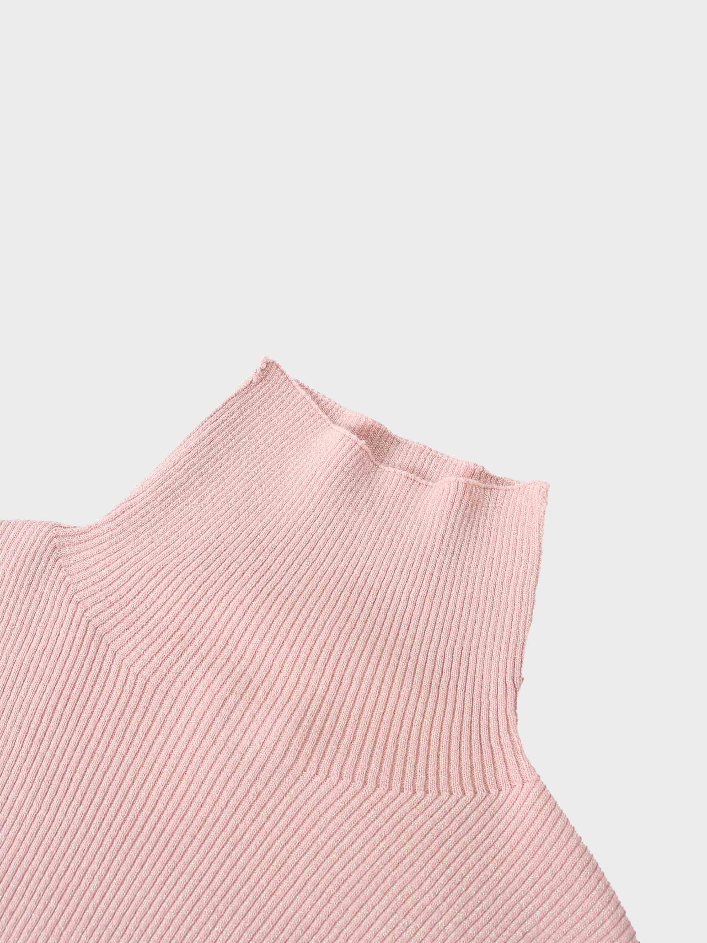 Lurex Ribbed Knit Turtleneck-Pink
