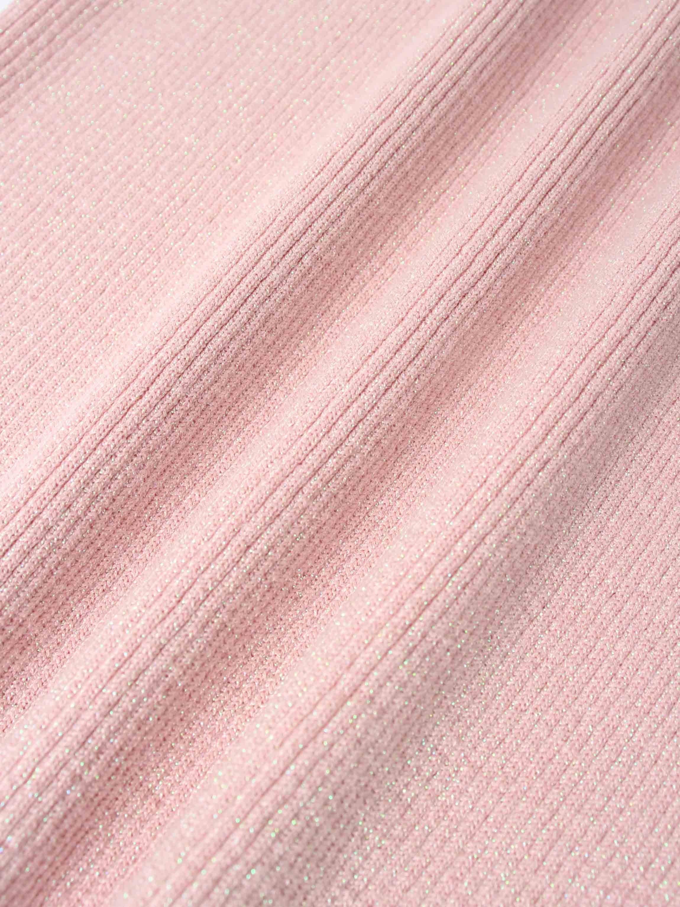 Lurex Ribbed Knit Turtleneck-Pink