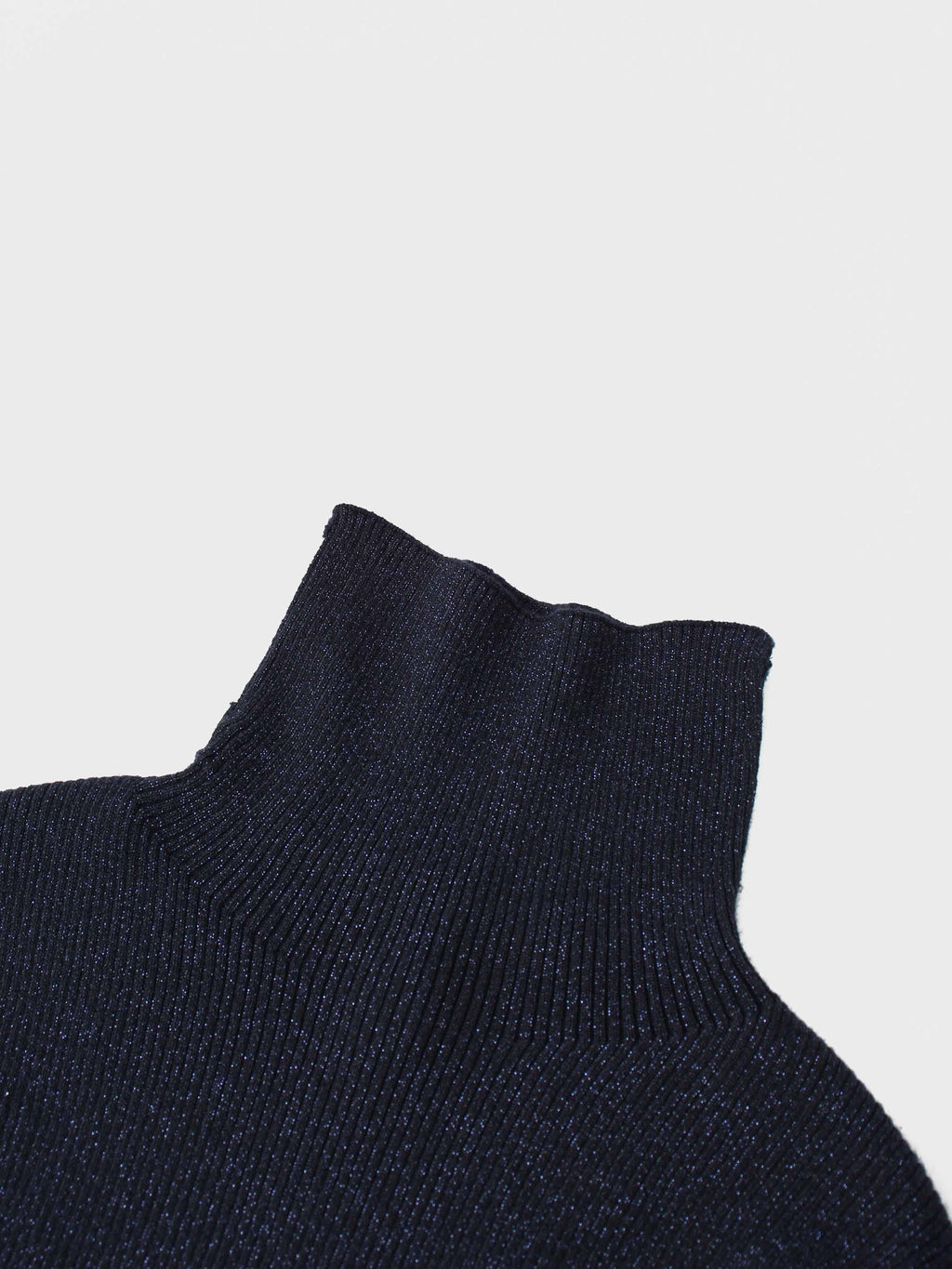 Lurex Ribbed Knit Turtleneck-Navy