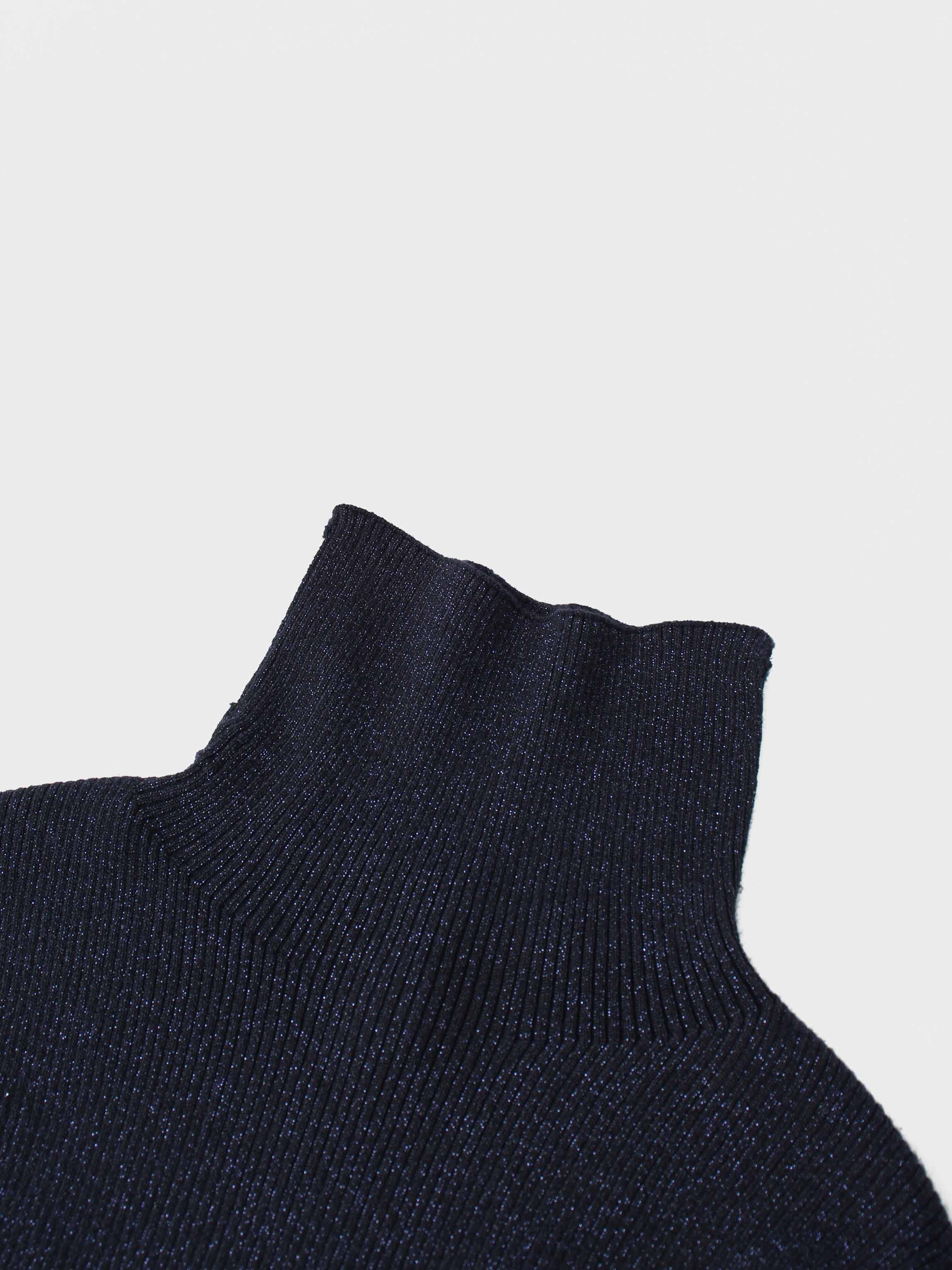 Lurex Ribbed Knit Turtleneck-Navy