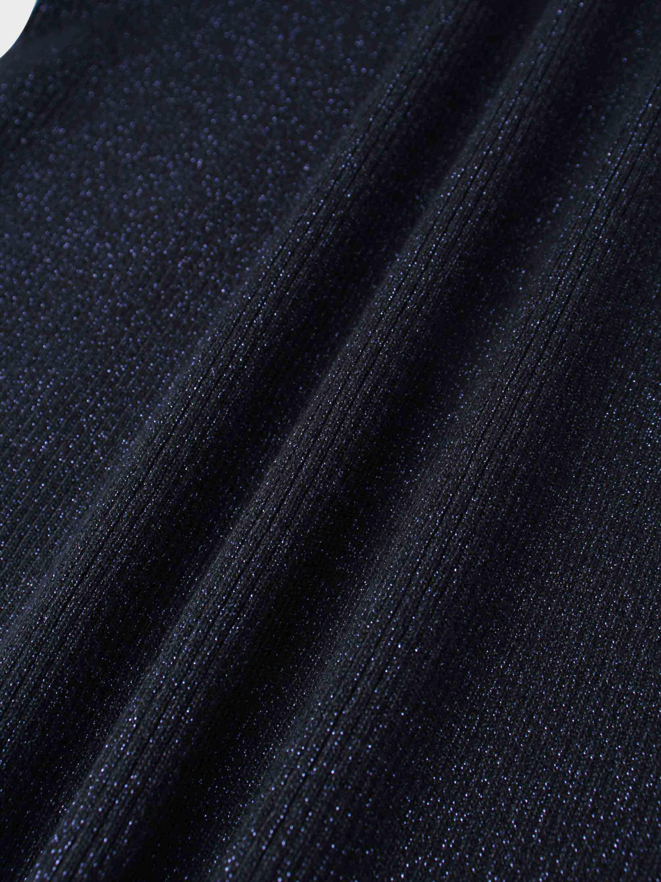 Lurex Ribbed Knit Turtleneck-Navy