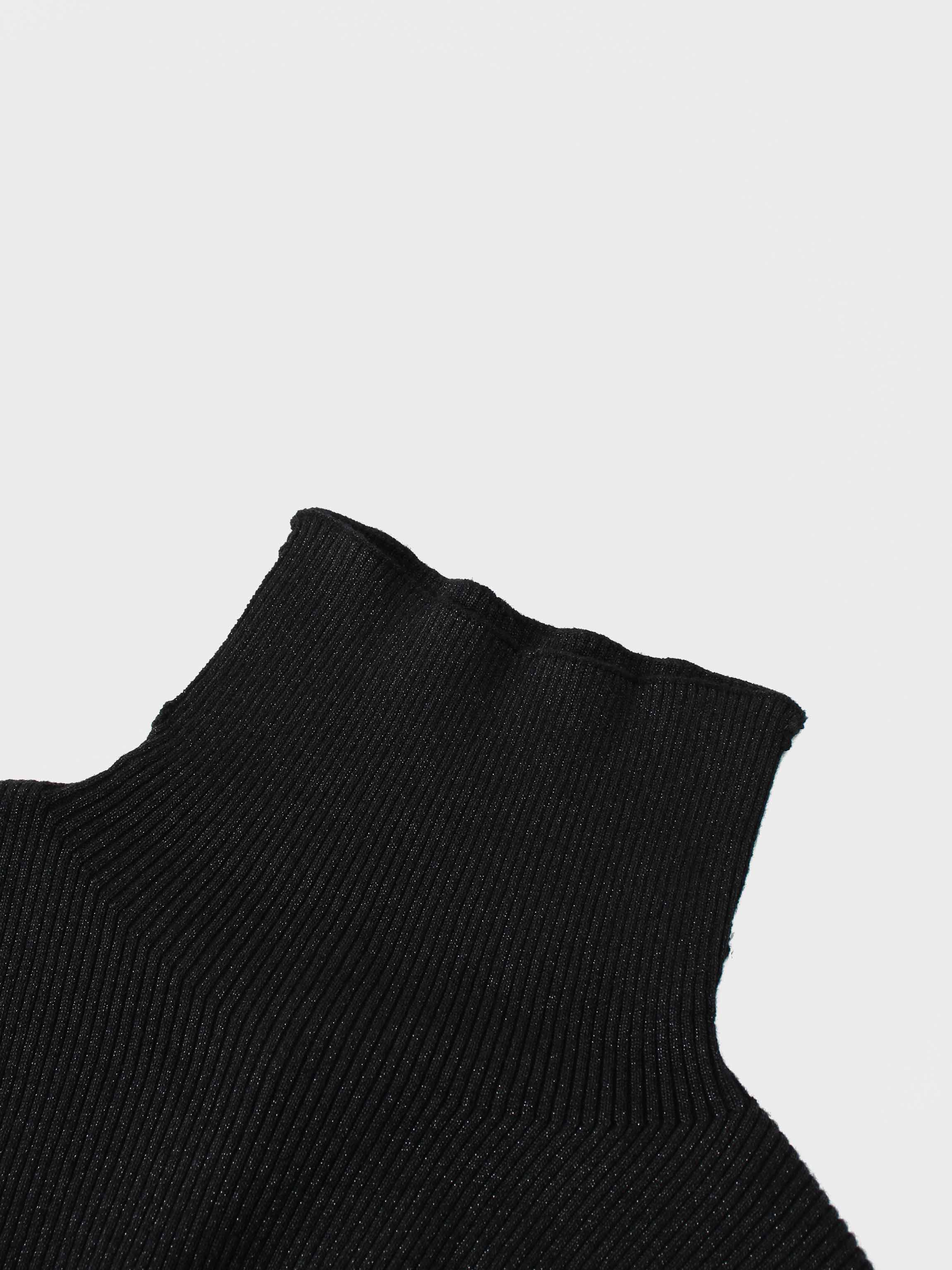 Lurex Ribbed Knit Turtleneck-Black