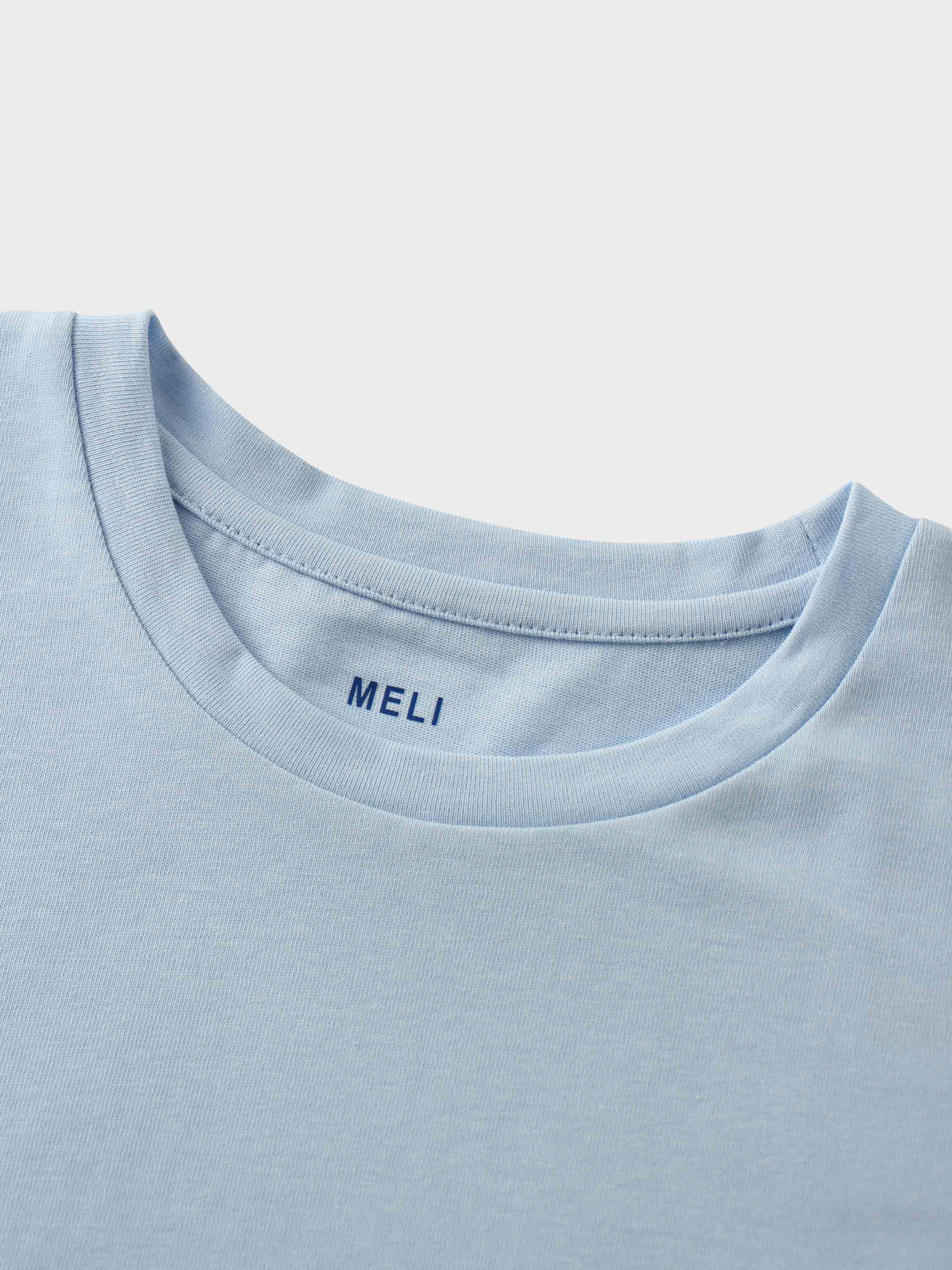 Oversized Boxy 3Q Sleeve Tee-Light Blue