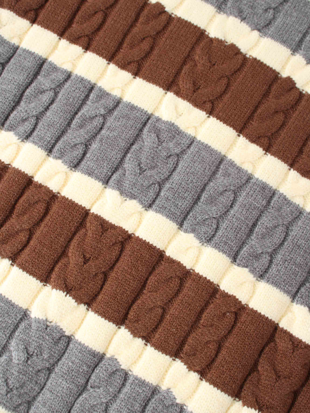 Cable Striped Sweater-Brown/Grey