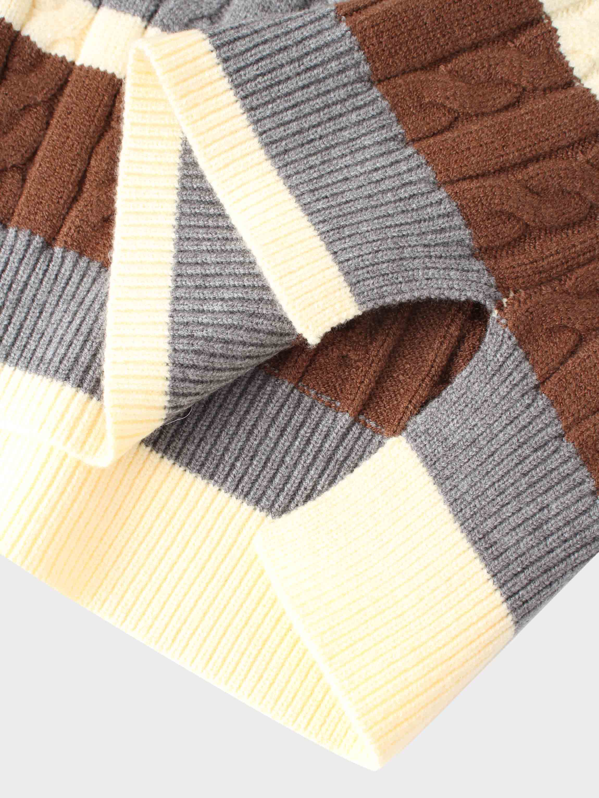 Cable Striped Sweater-Brown/Grey