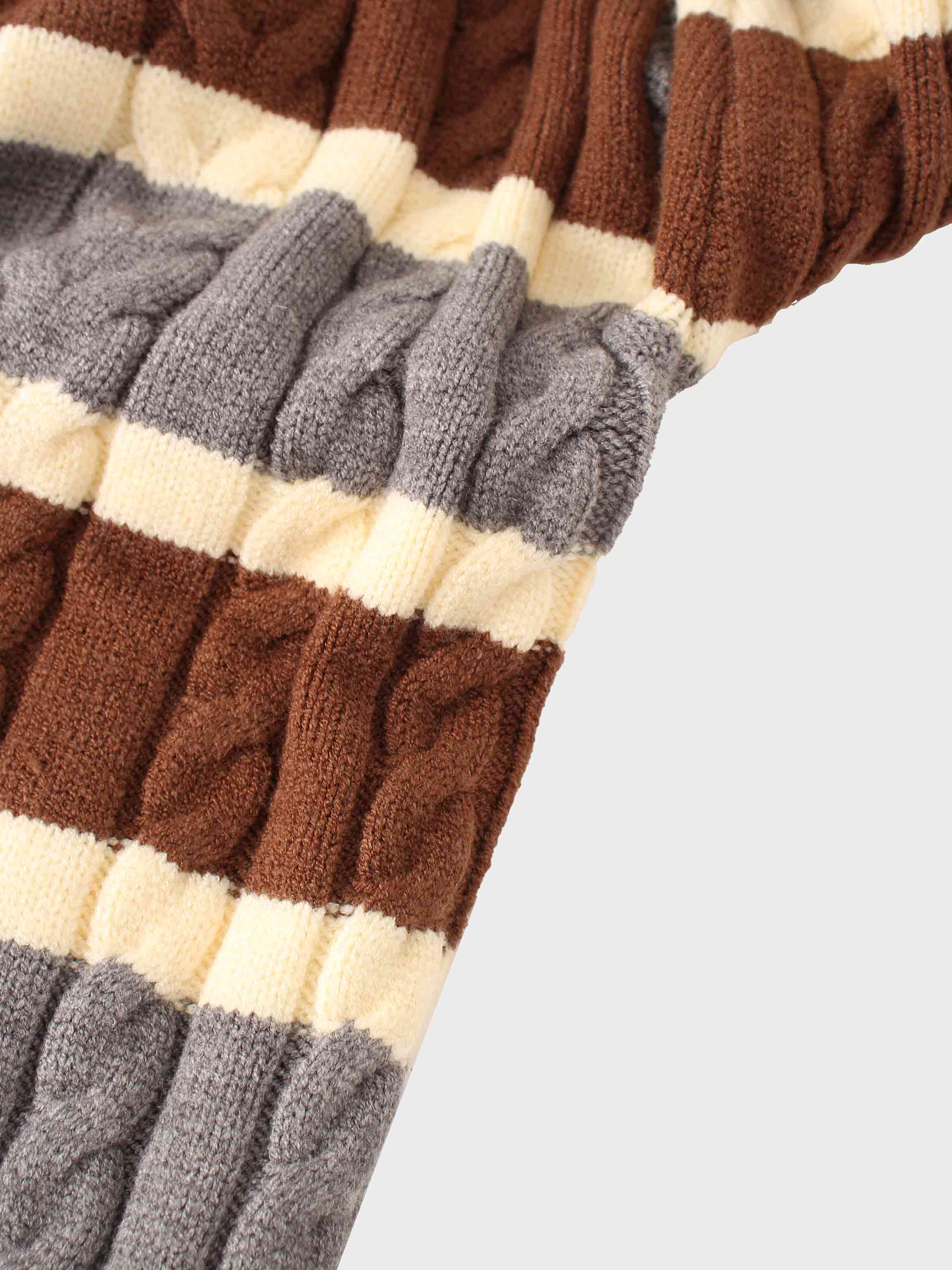 Cable Striped Sweater-Brown/Grey