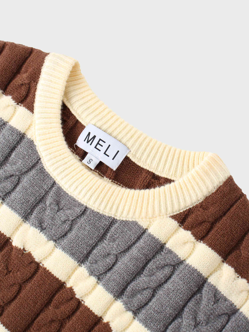 Cable Striped Sweater-Brown/Grey