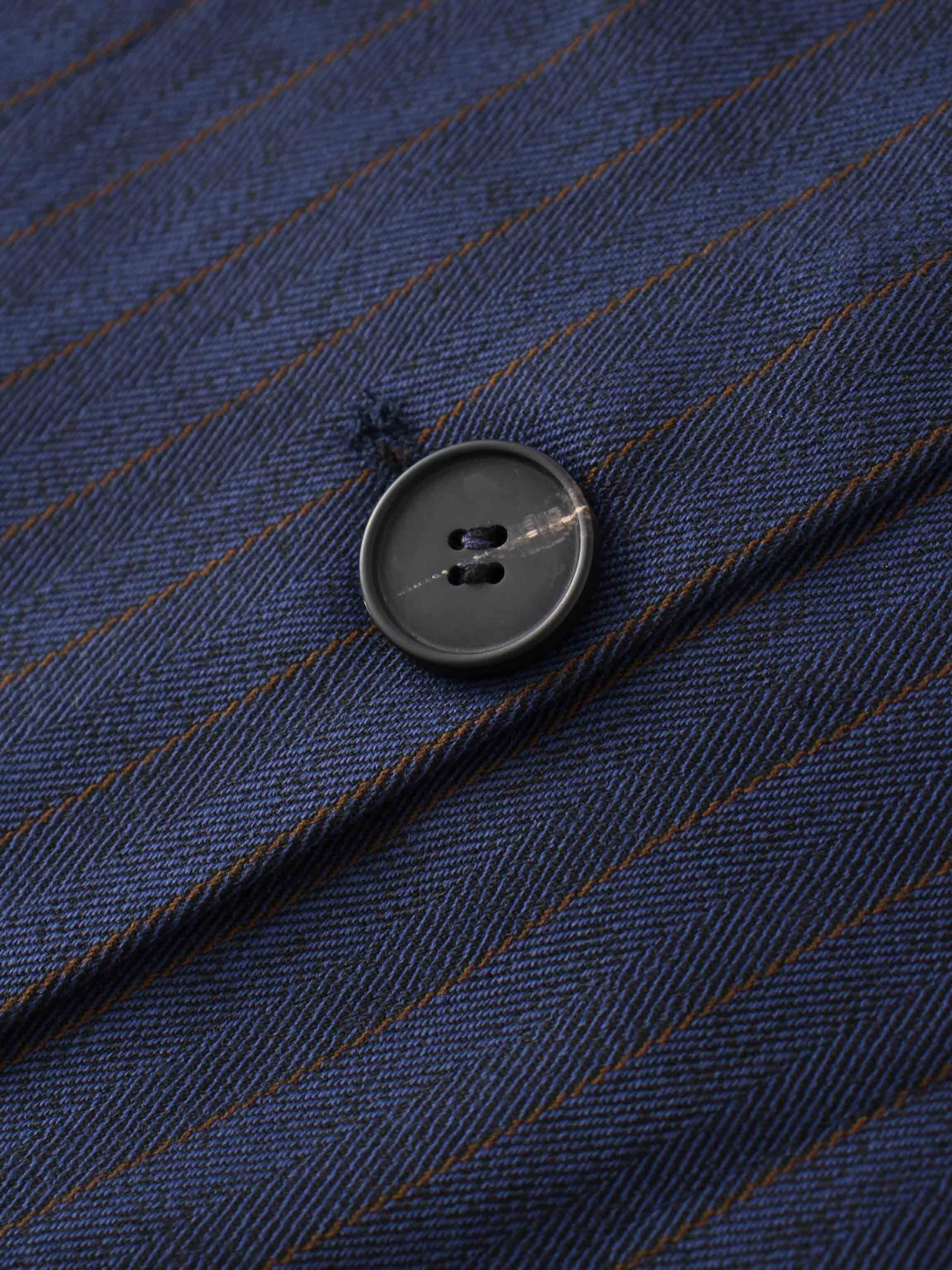 Herringbone Pinstripe Button Down A-Line Skirt-Navy/Brown