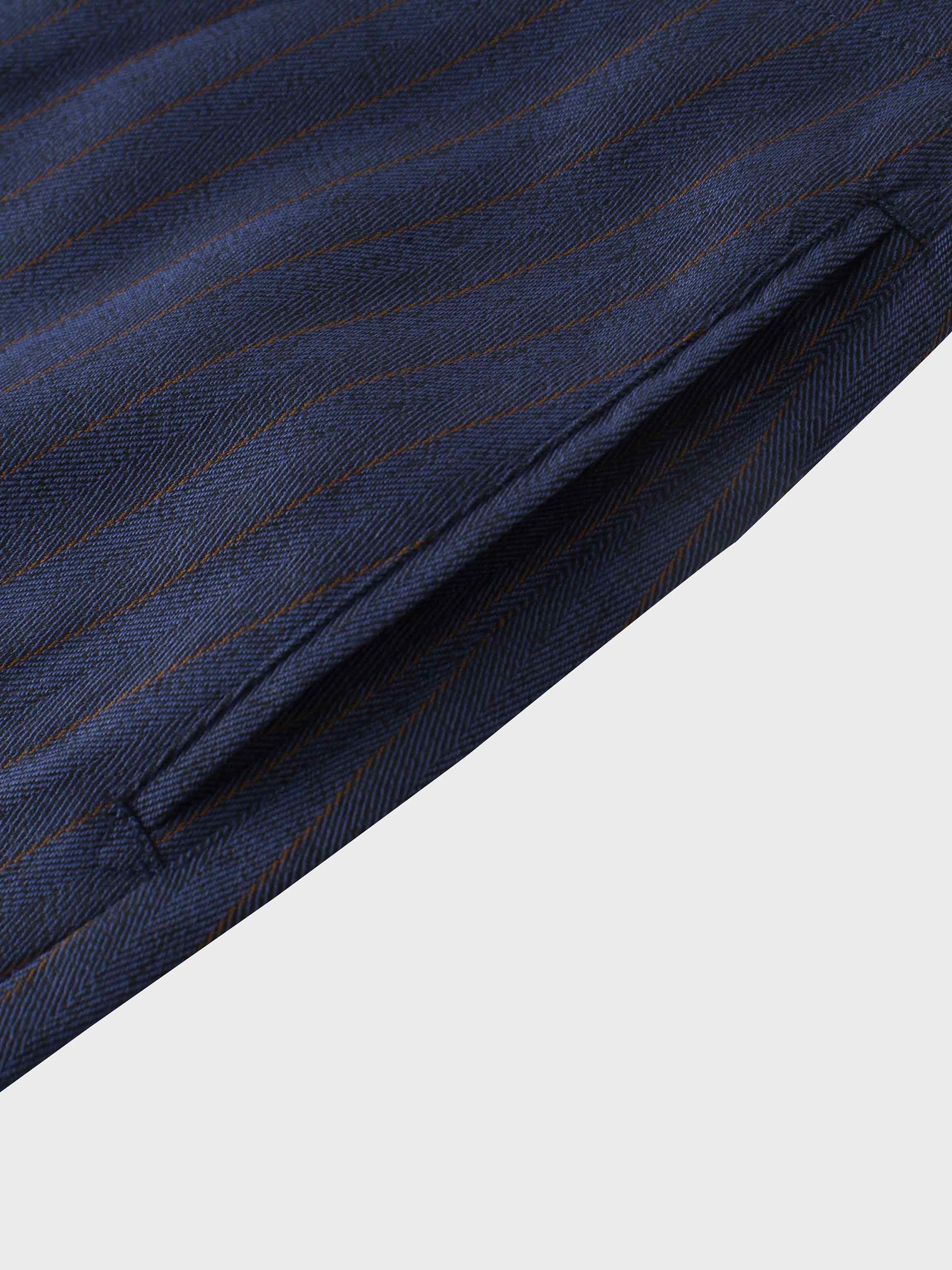 Herringbone Pinstripe Button Down A-Line Skirt-Navy/Brown