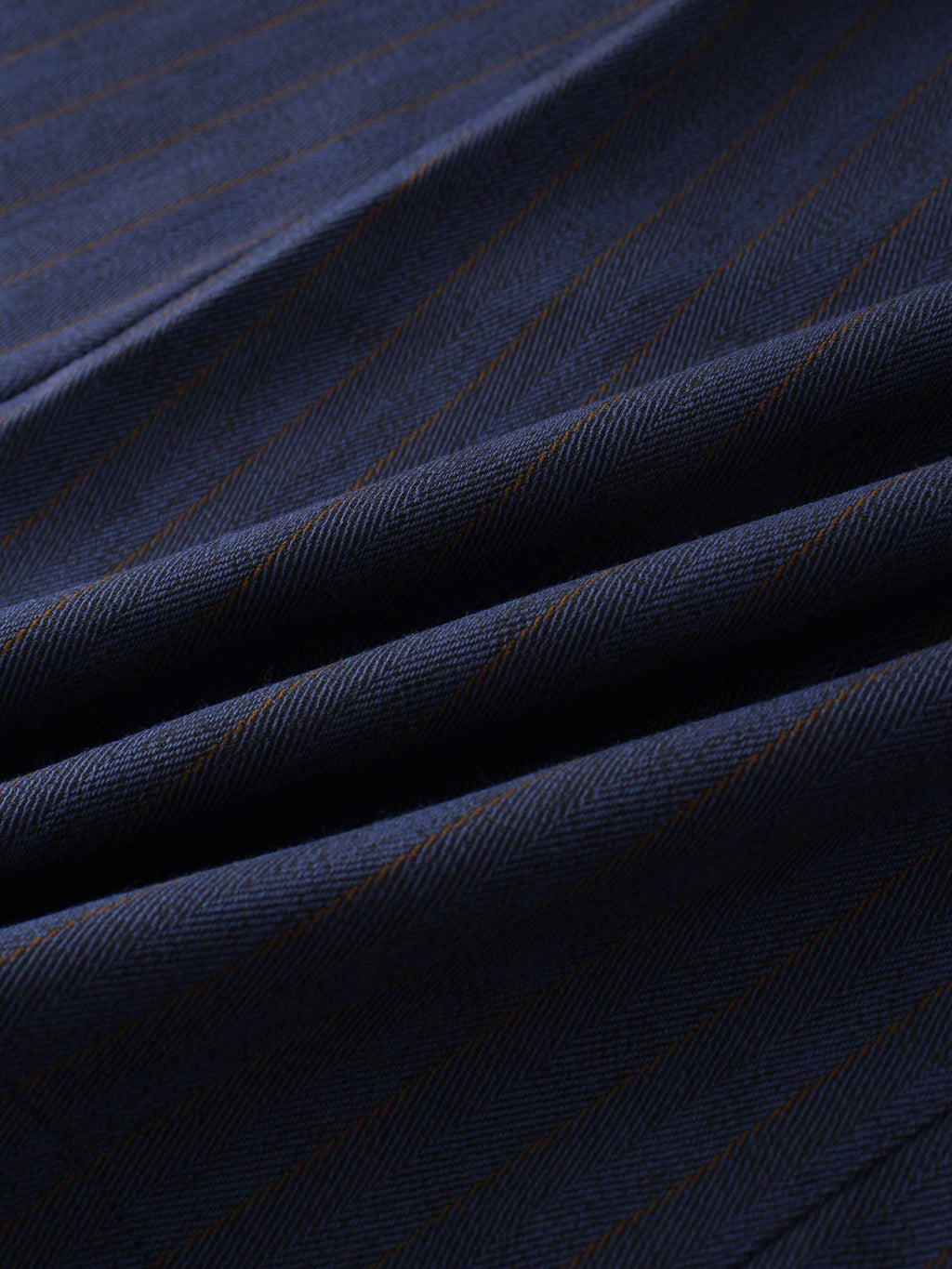 Herringbone Pinstripe Button Down A-Line Skirt-Navy/Brown