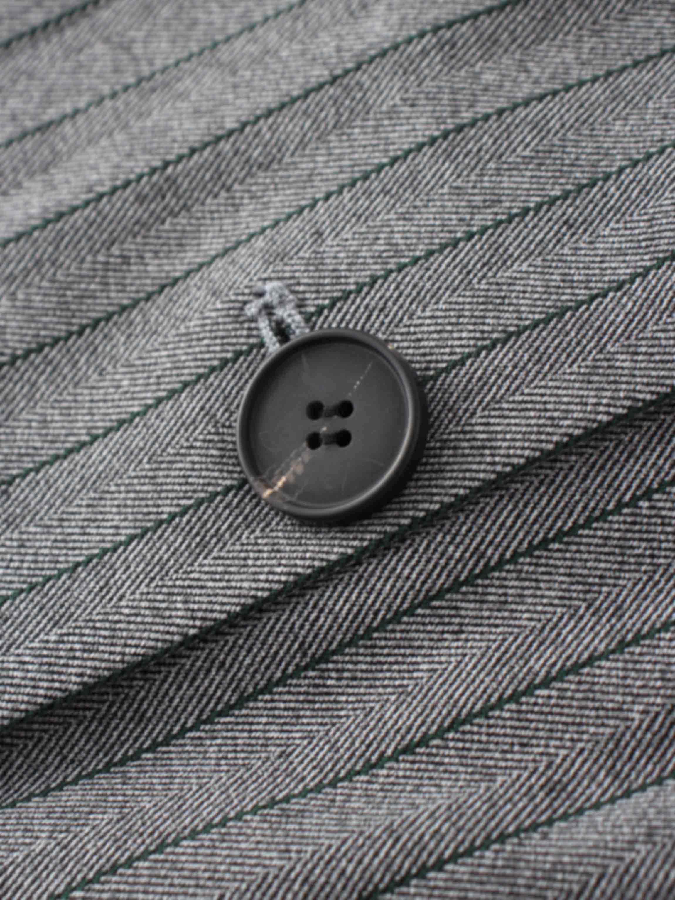 Herringbone Pinstripe Button Down A-Line Skirt-Grey/Green