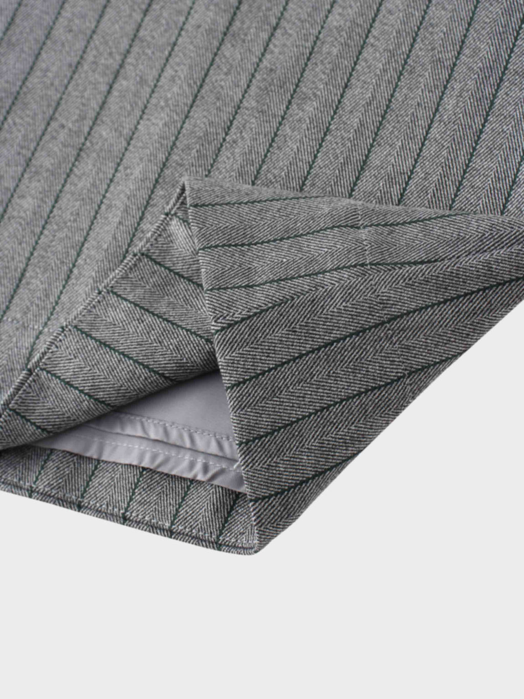 Herringbone Pinstripe Button Down A-Line Skirt-Grey/Green
