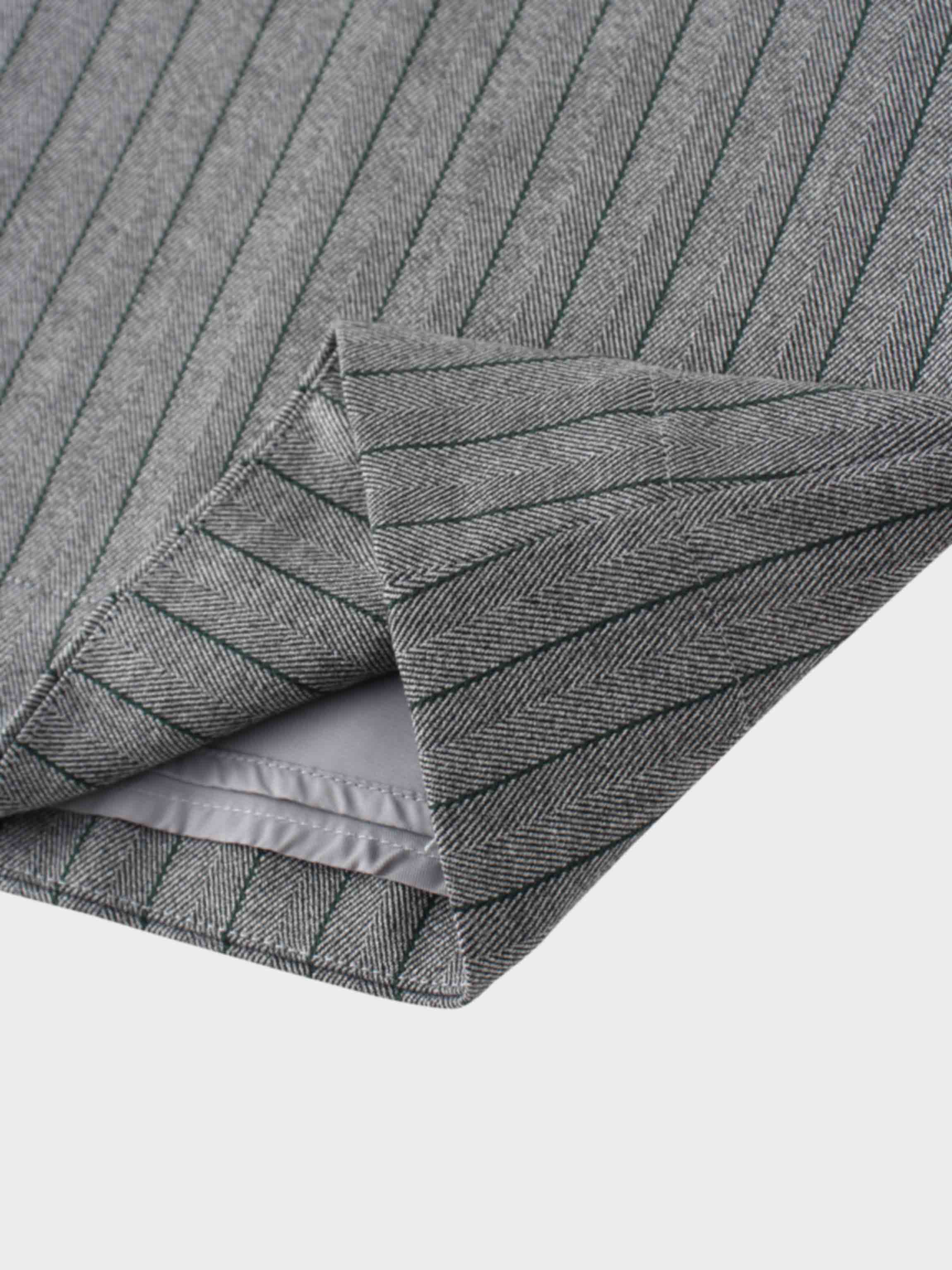 Herringbone Pinstripe Button Down A-Line Skirt-Grey/Green
