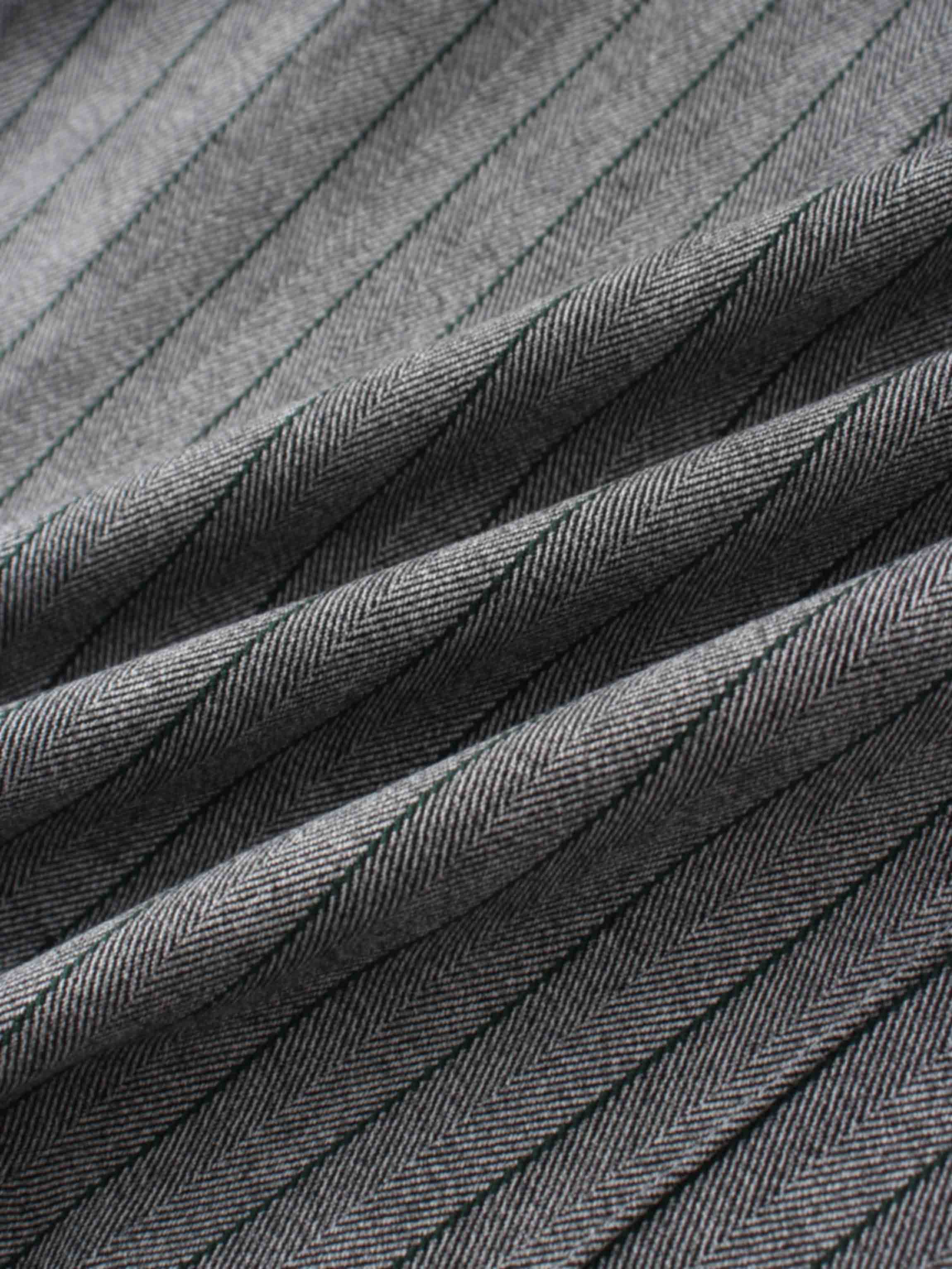 Herringbone Pinstripe Button Down A-Line Skirt-Grey/Green