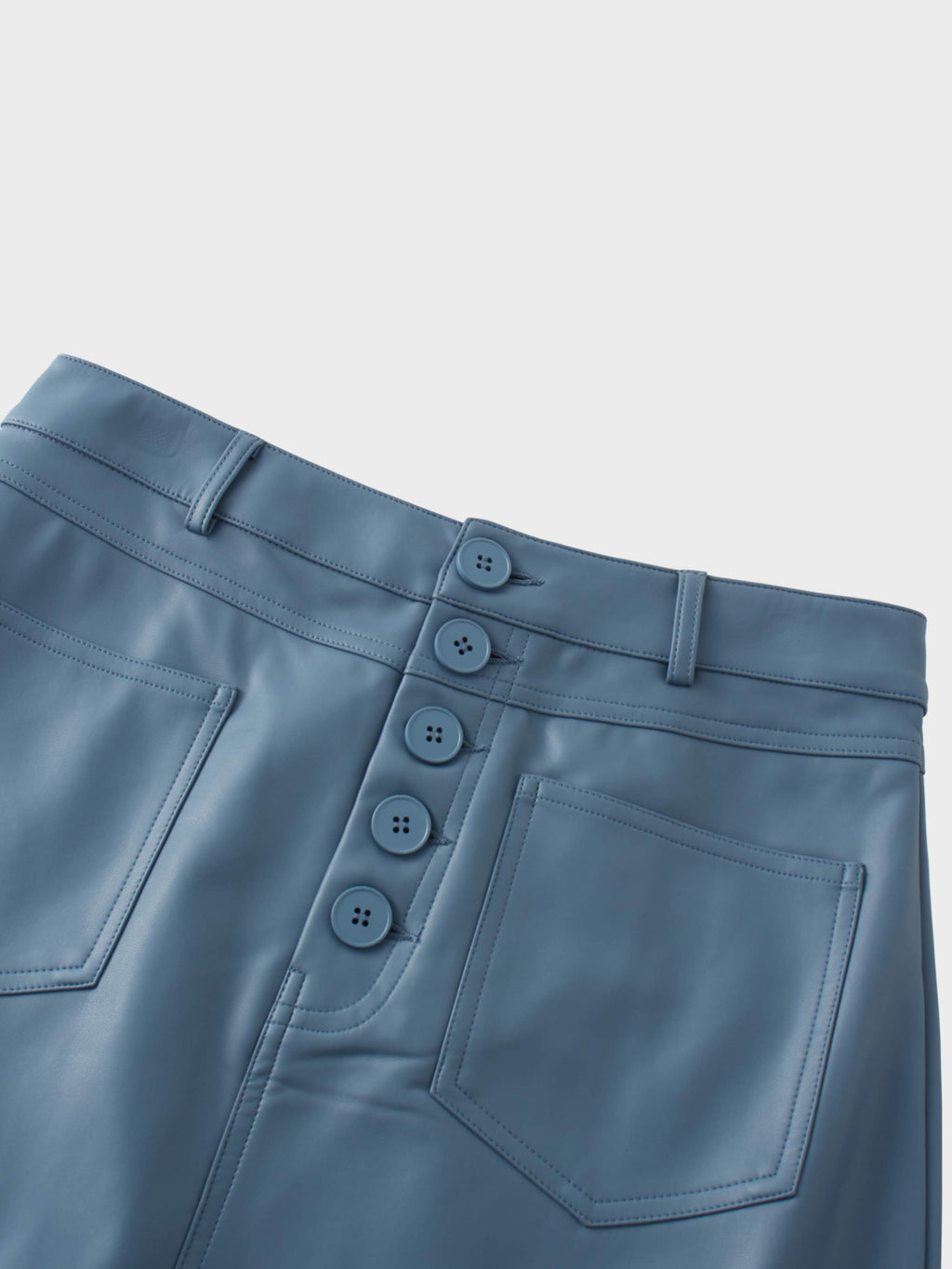 Front Pocket Straight Faux Leather Skirt-Denim Blue