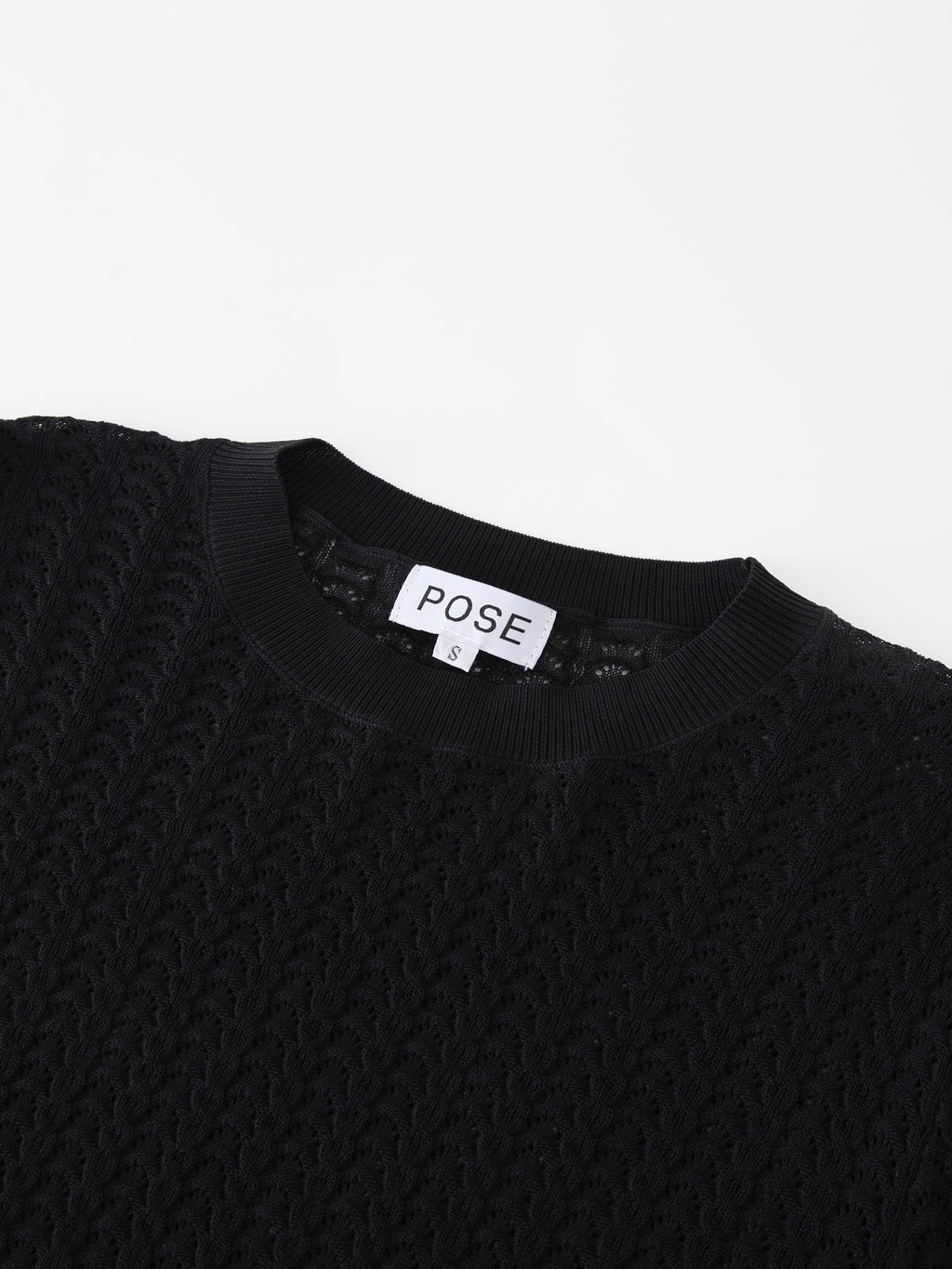 Pointelle Knit Sweater-Black