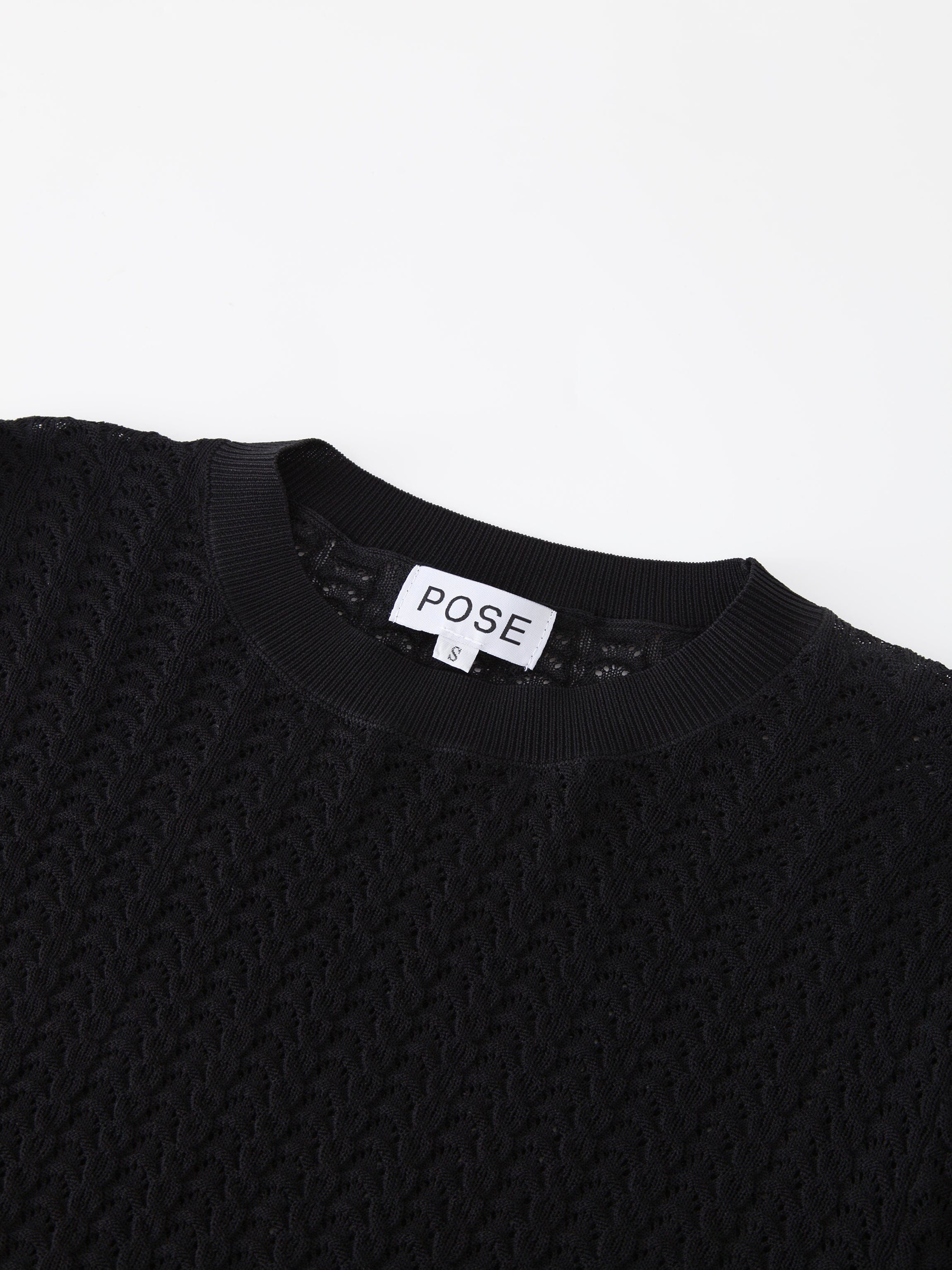 Pointelle Knit Sweater-Black