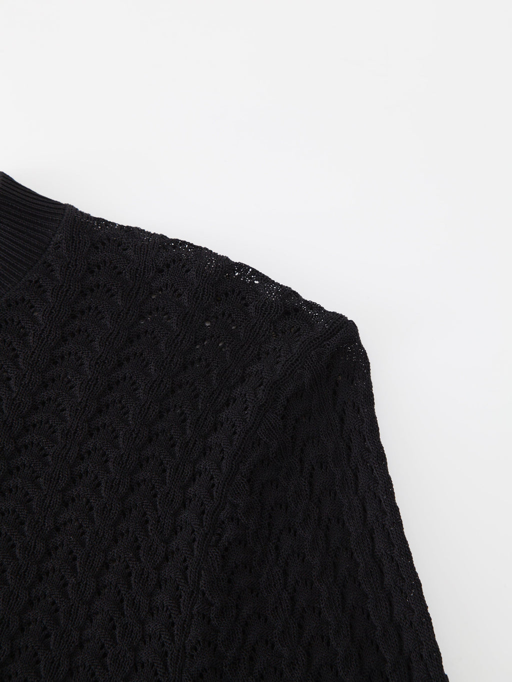 Pointelle Knit Sweater-Black