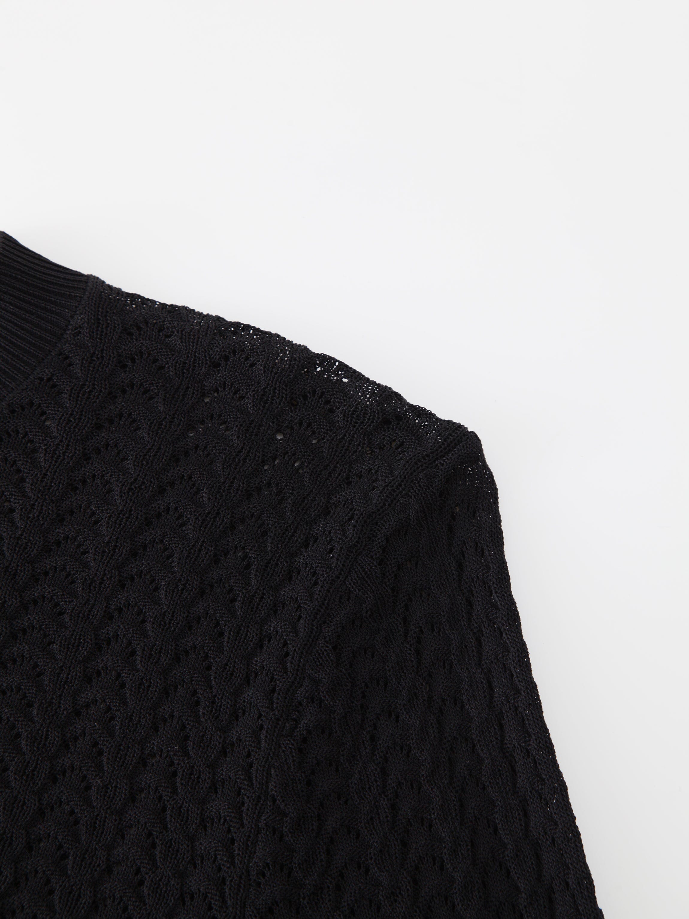 Pointelle Knit Sweater-Black