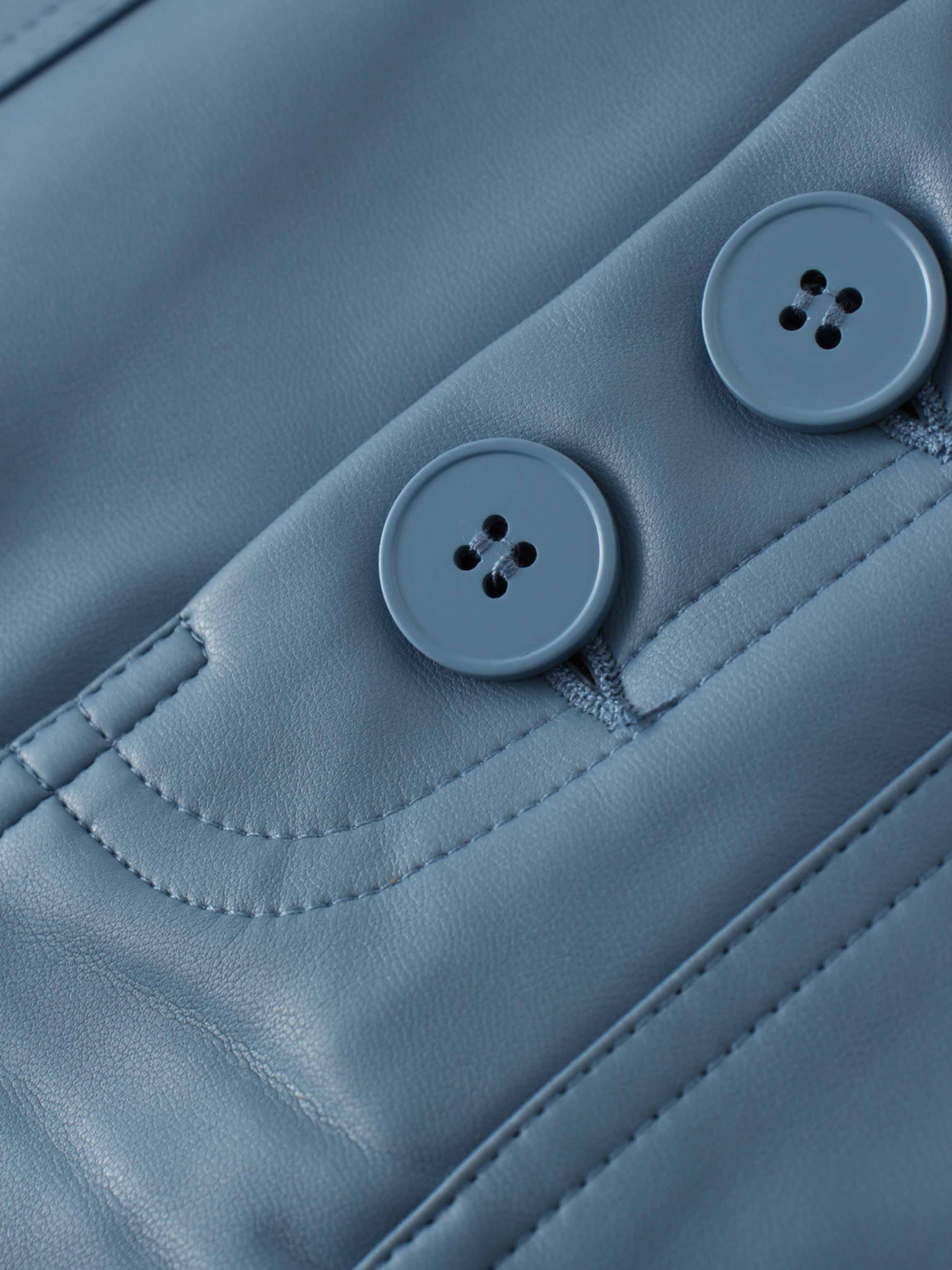 Front Pocket Straight Faux Leather Skirt-Denim Blue