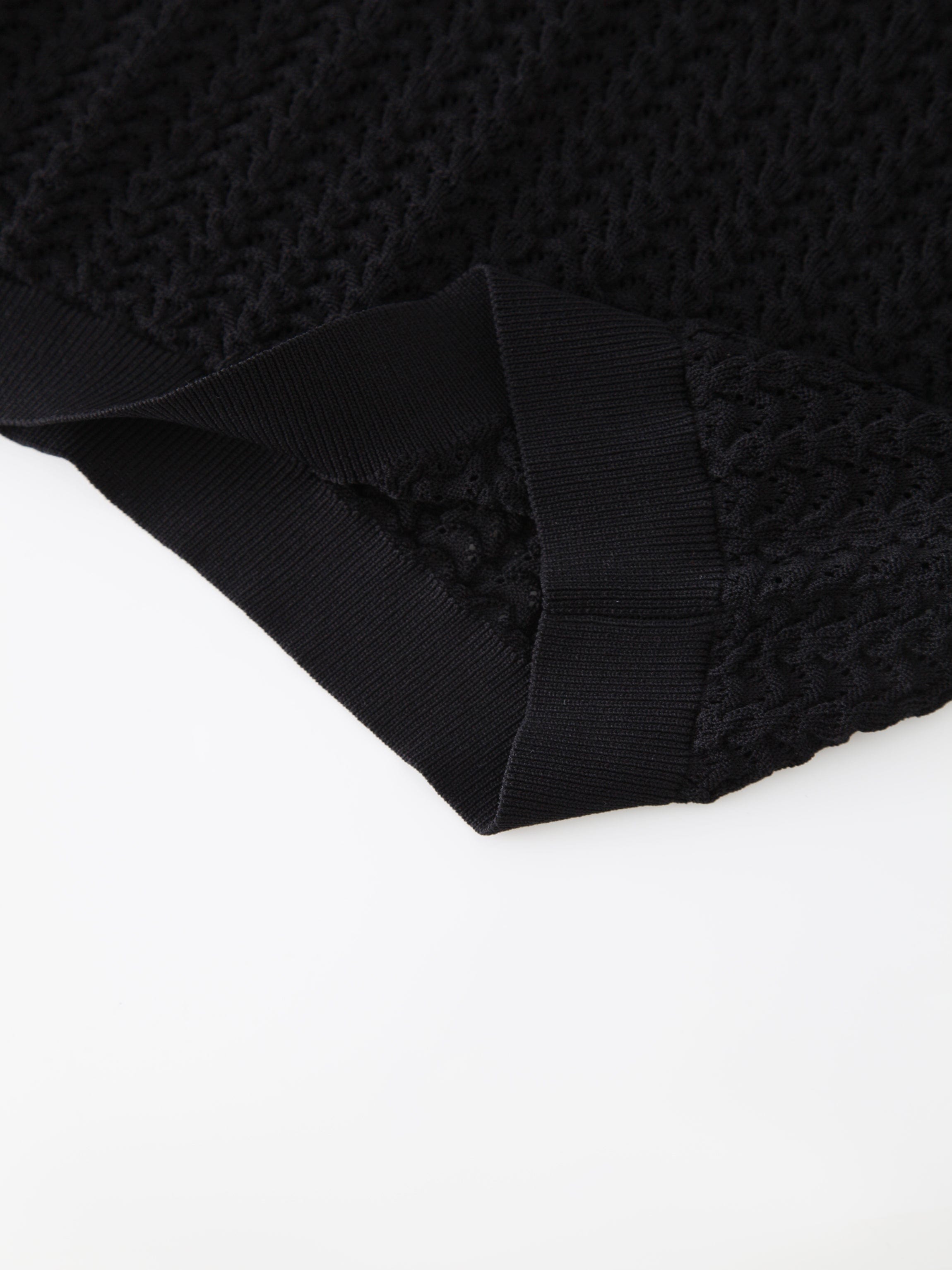 Pointelle Knit Sweater-Black