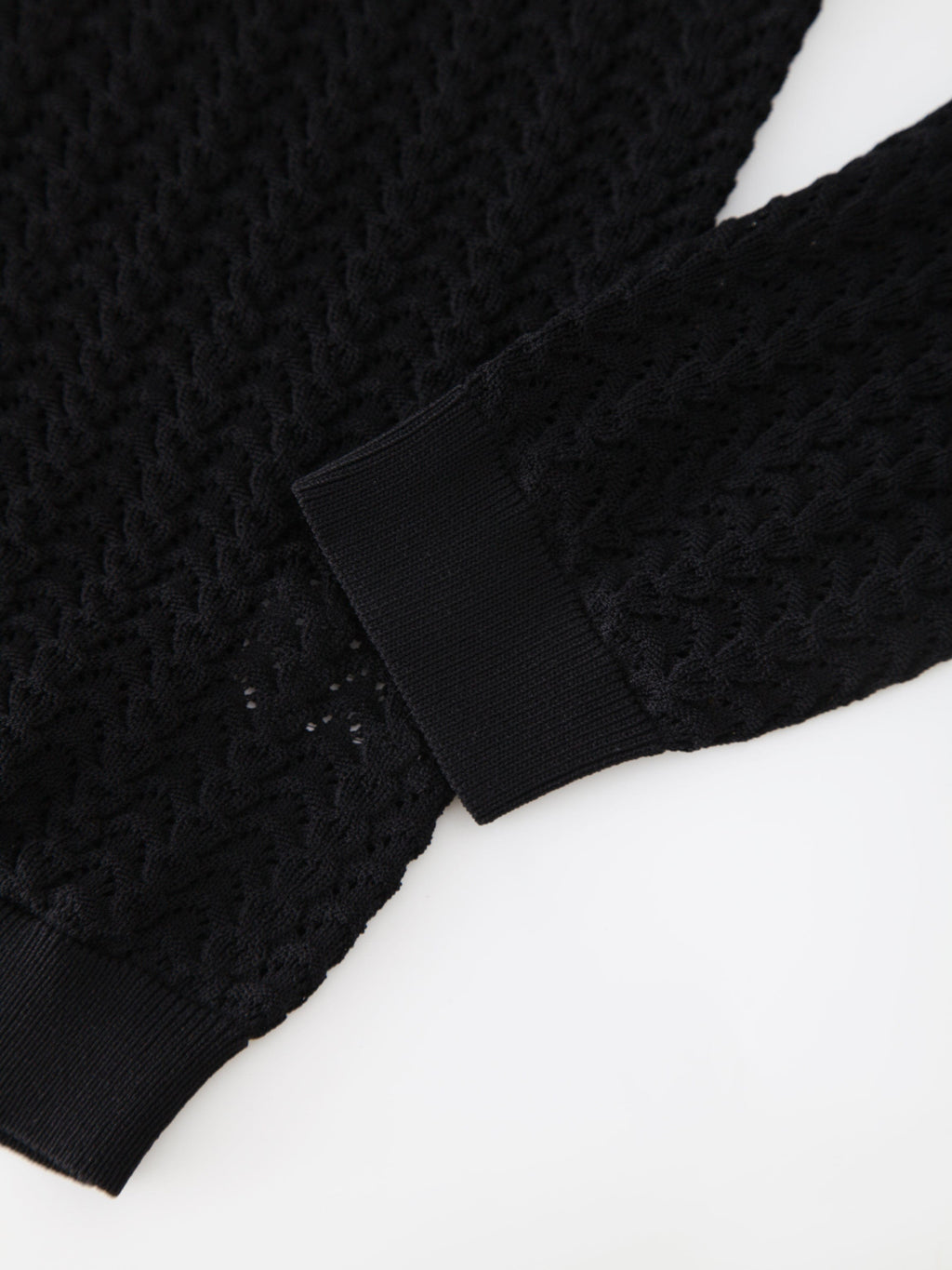 Pointelle Knit Sweater-Black