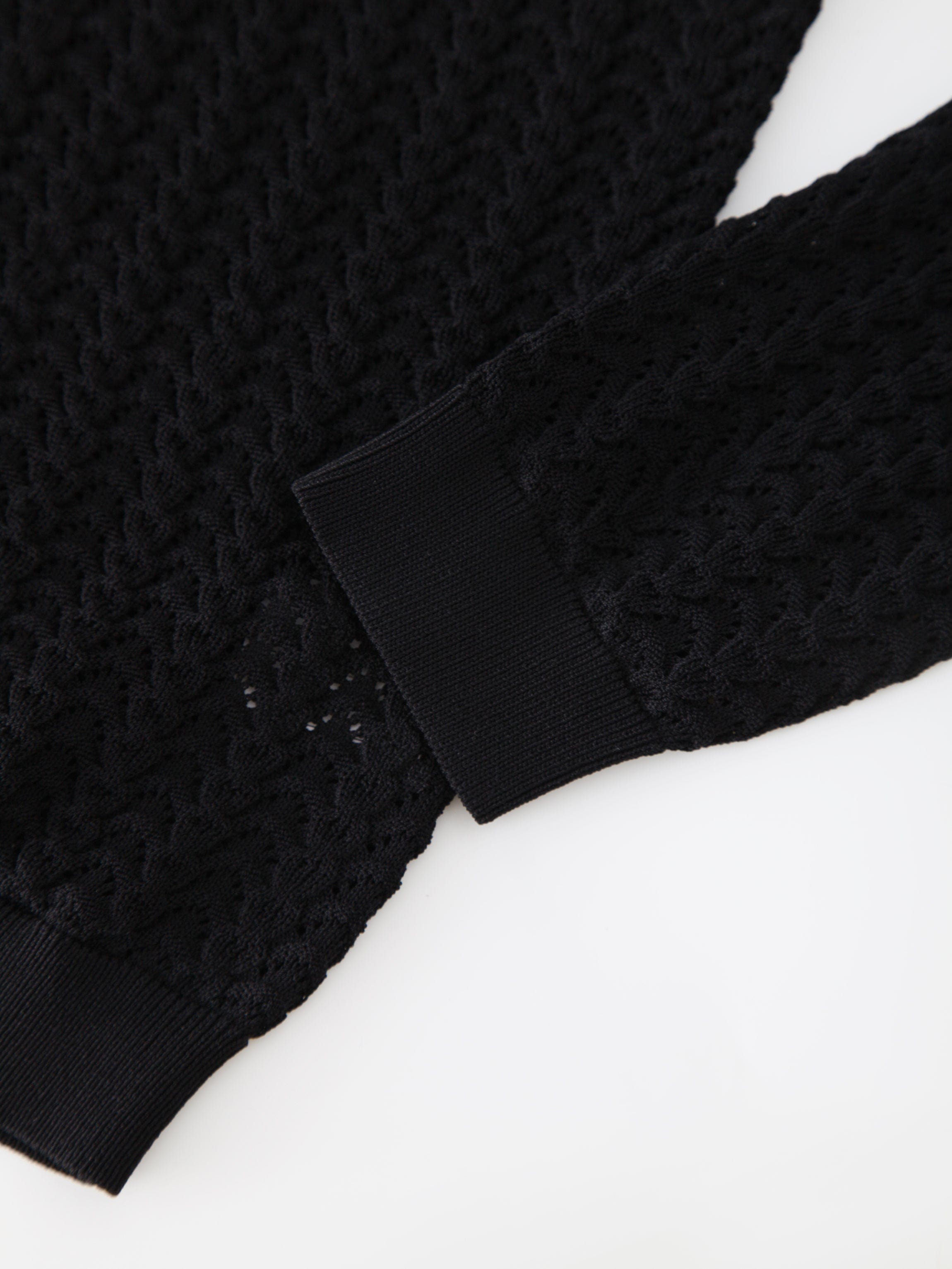 Pointelle Knit Sweater-Black
