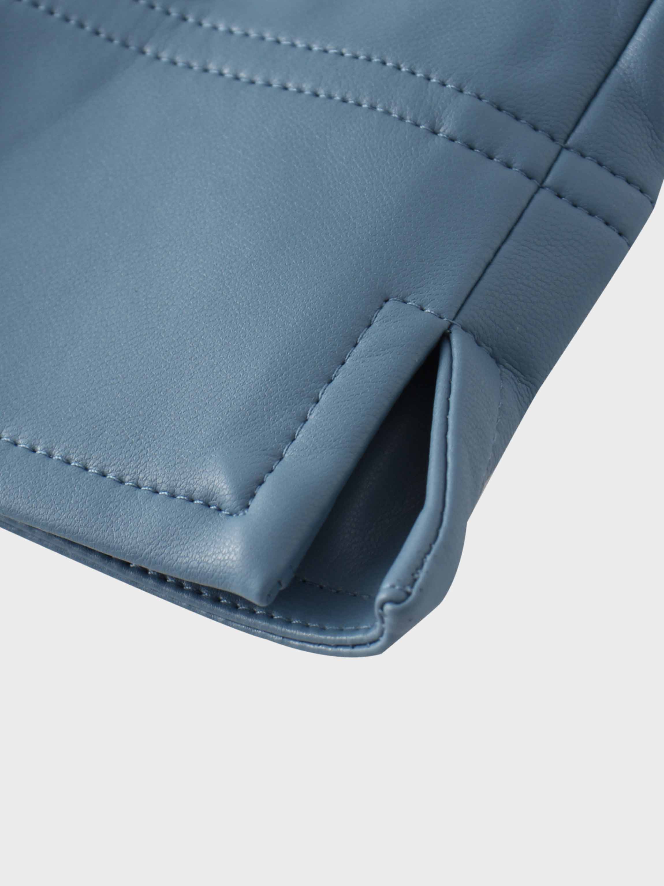 Front Pocket Straight Faux Leather Skirt-Denim Blue