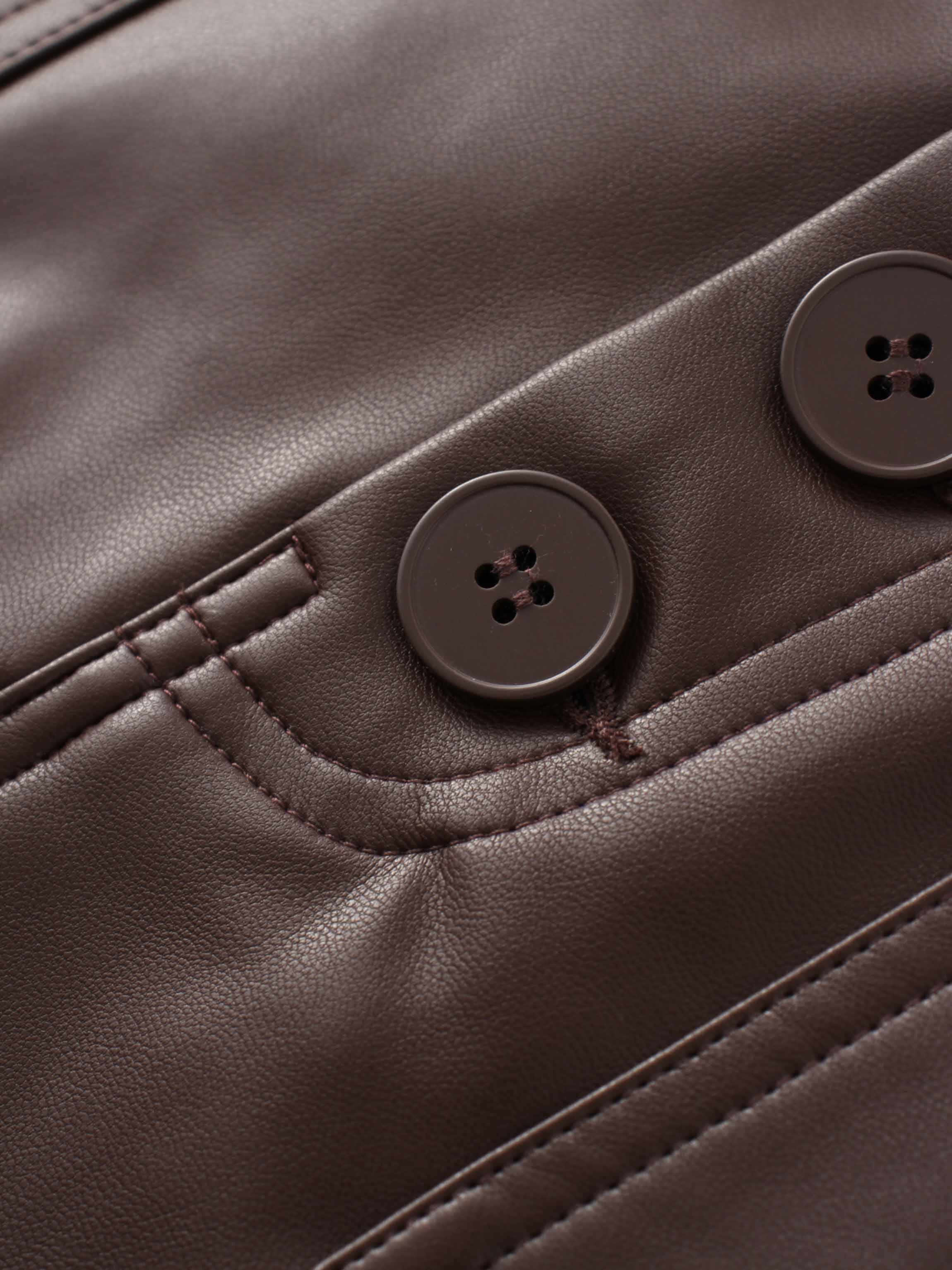 Front Pocket Straight Faux Leather Skirt-Brown