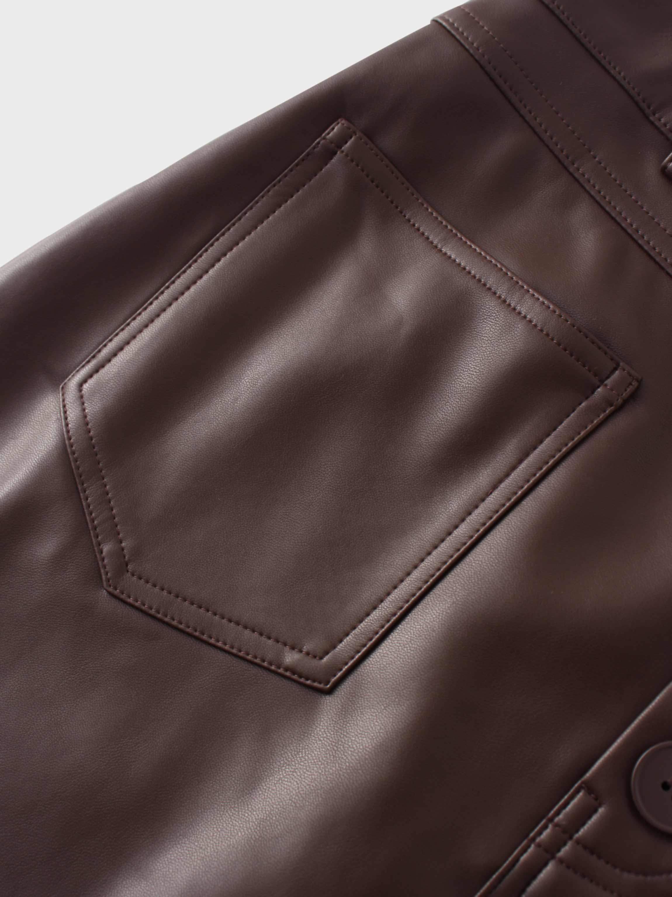 Front Pocket Straight Faux Leather Skirt-Brown