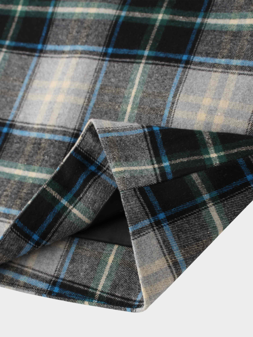 Plaid Button Down A-Line Skirt-Black/White/Blue