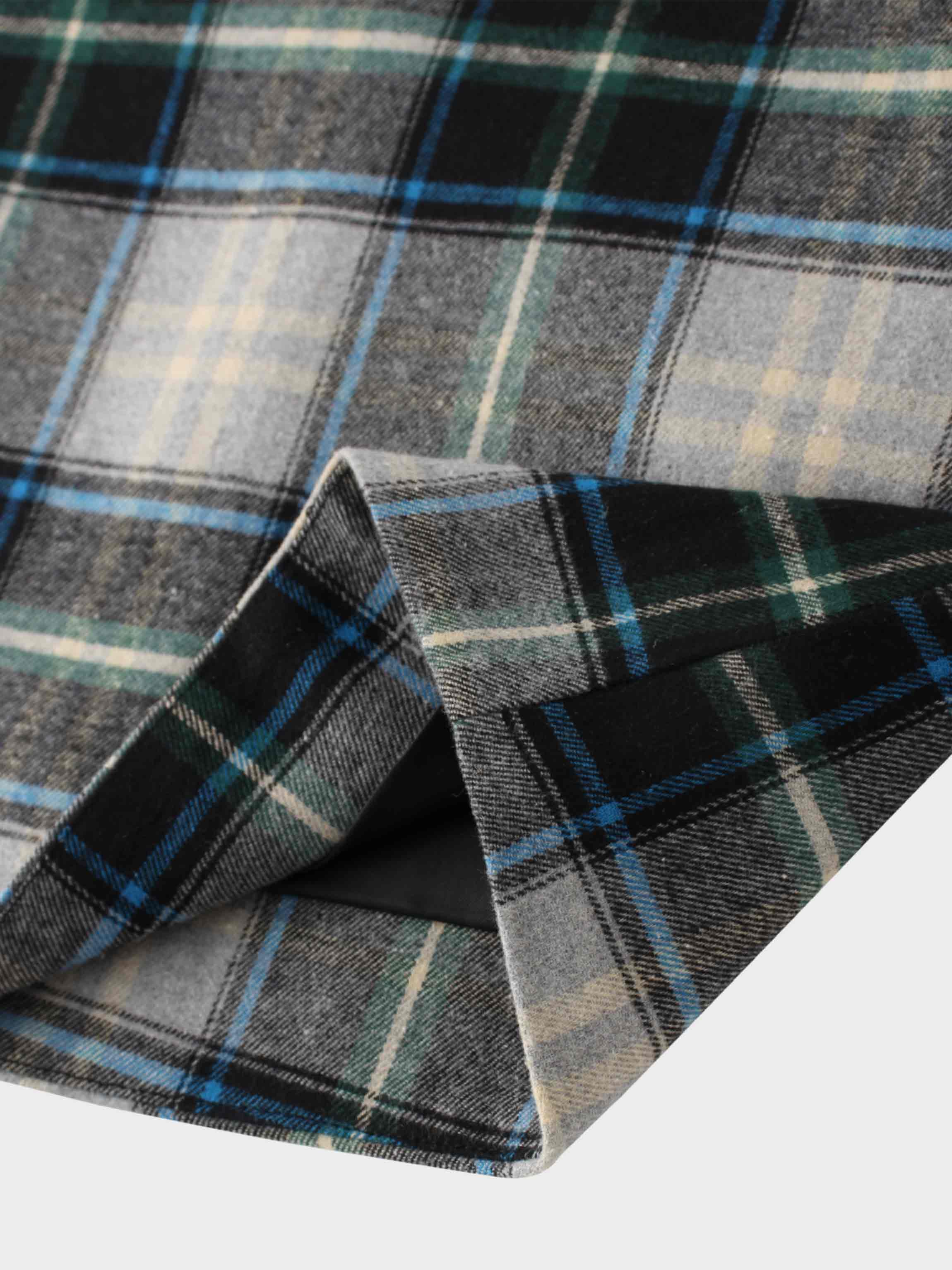Plaid Button Down A-Line Skirt-Black/White/Blue