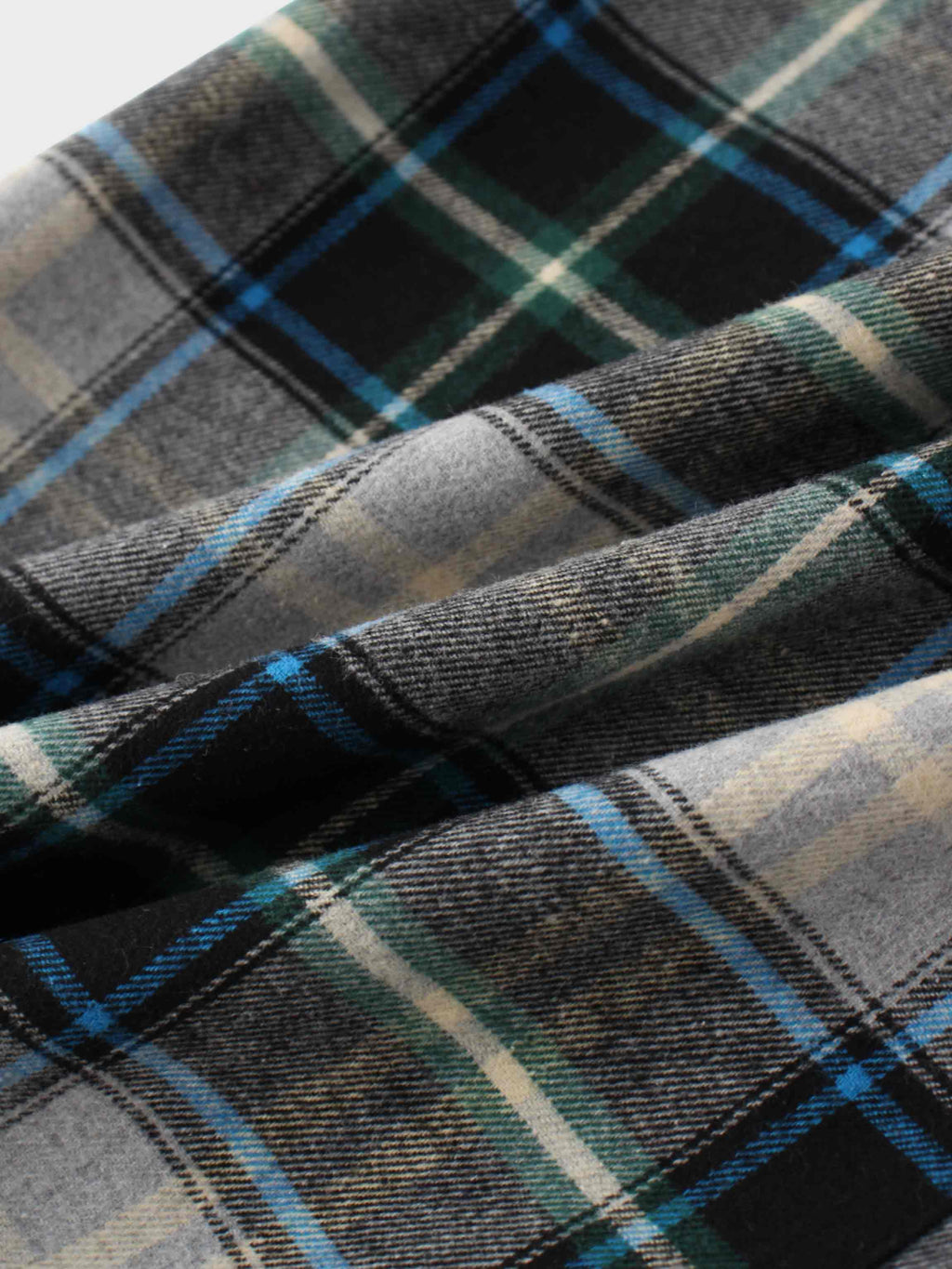 Plaid Button Down A-Line Skirt-Black/White/Blue