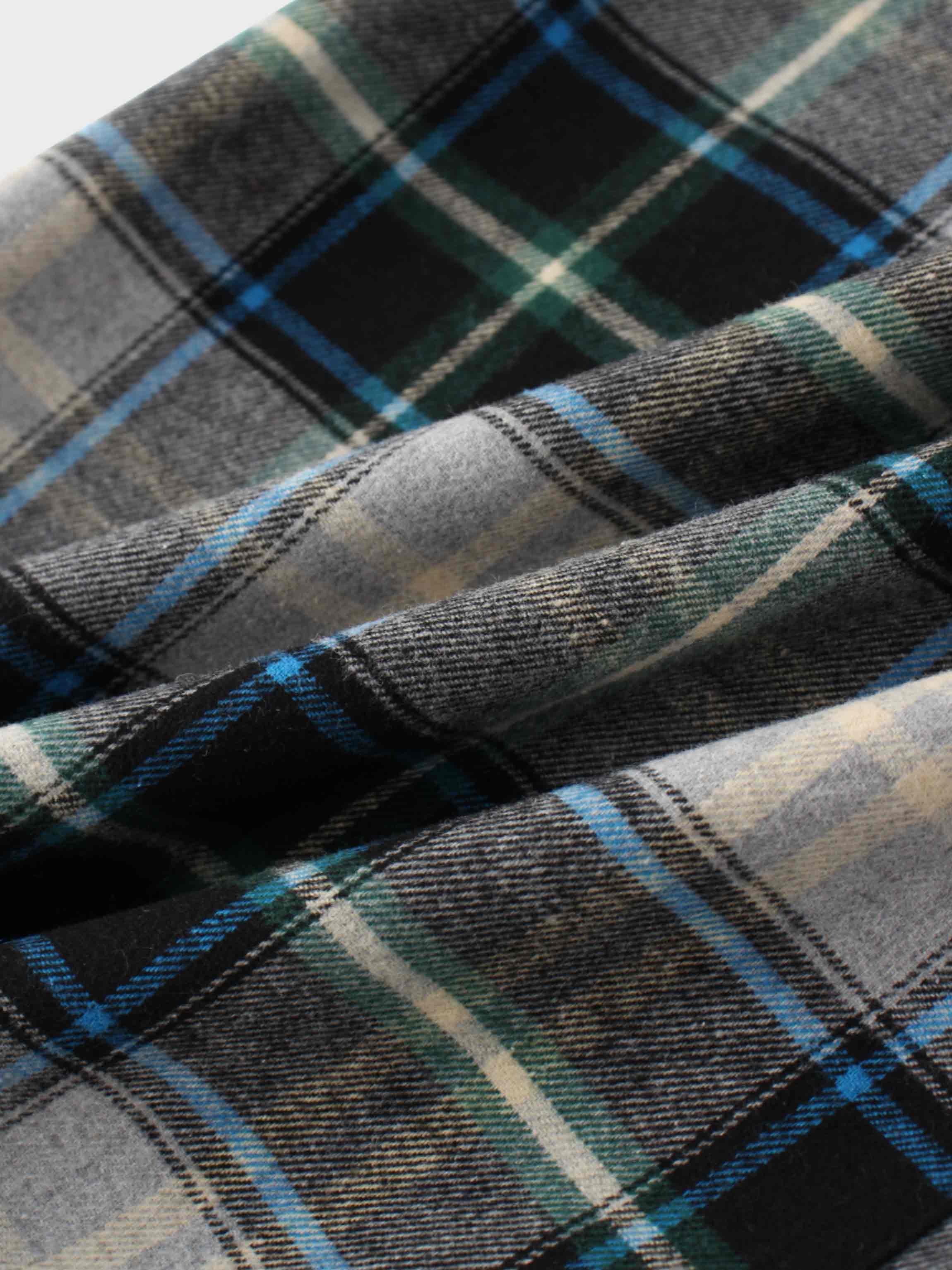 Plaid Button Down A-Line Skirt-Black/White/Blue