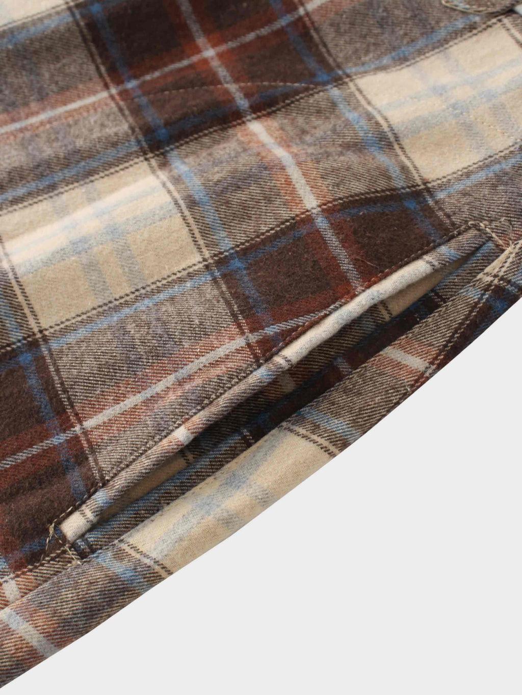 Plaid Button Down A-Line Skirt-Ivory/Tan/Brown