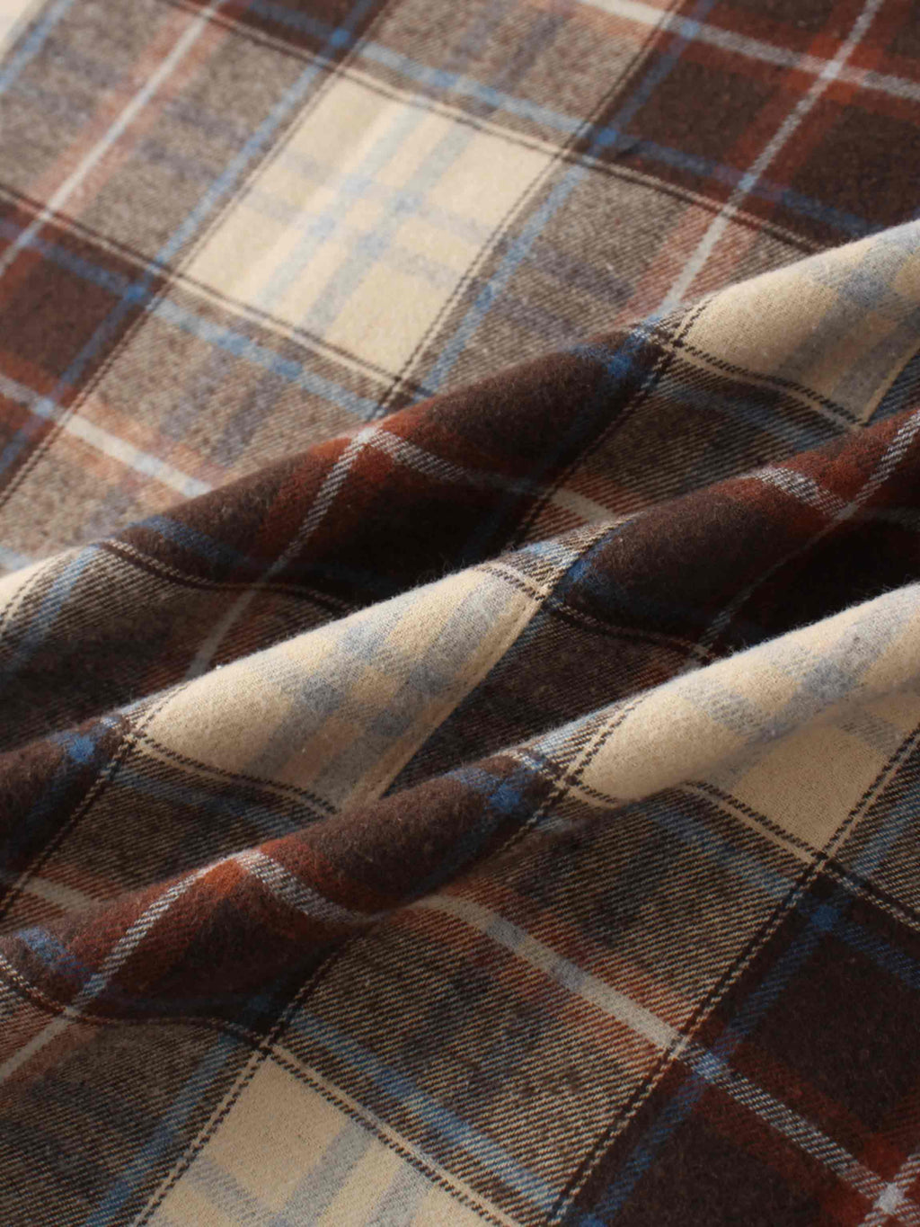 Plaid Button Down A-Line Skirt-Ivory/Tan/Brown