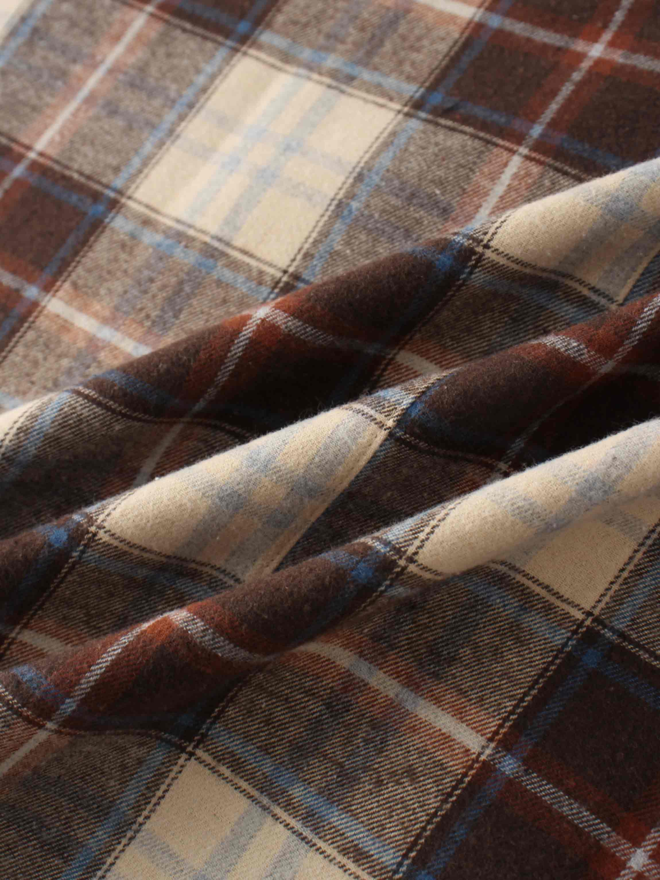 Plaid Button Down A-Line Skirt-Ivory/Tan/Brown